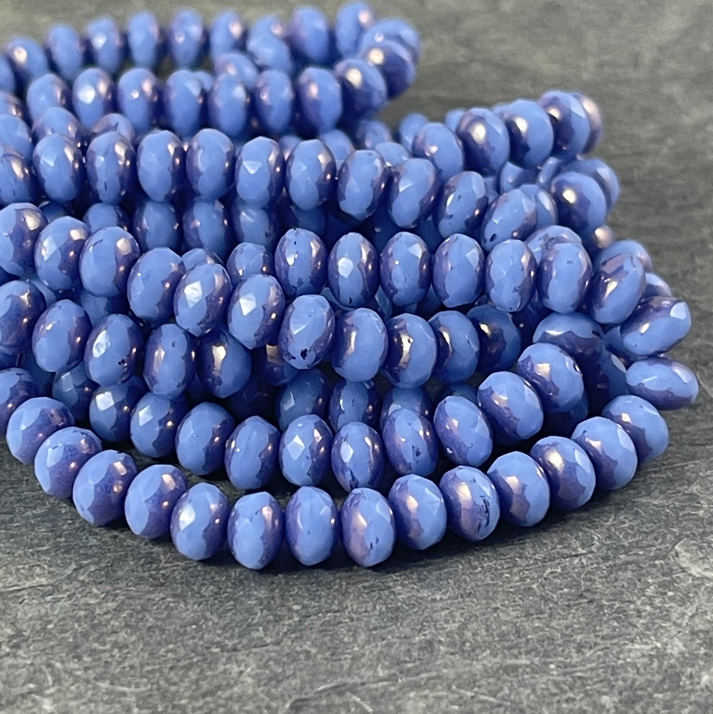 Cornflower Blue Faceted Czech Glass Beads 5x3mm Rondelle Cornflower Silk Blue and Metallic Purple Picasso (R5/N-1126) * Qty. 30