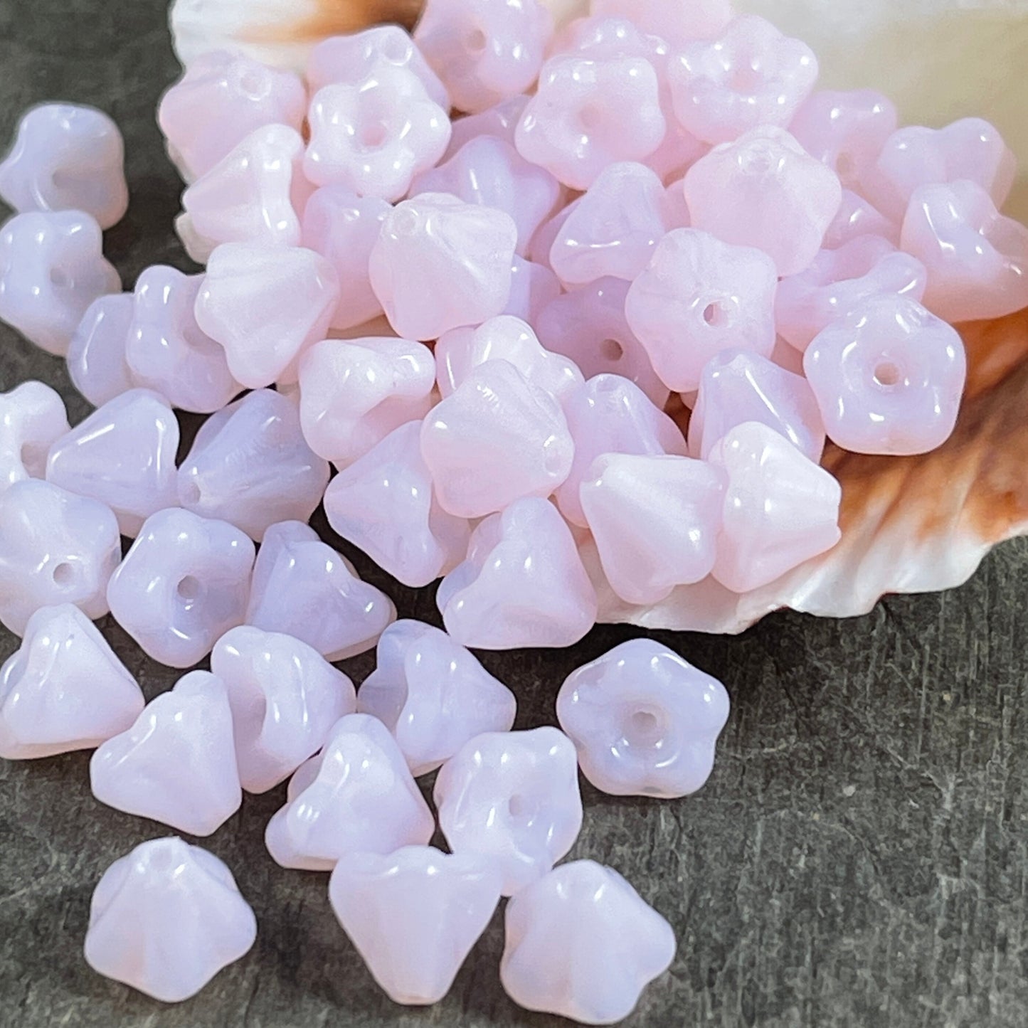 Small Opaque Rose Flower Czech Beads Pink Flower Bead 6x4mm Baby Bell Flower Beads Czech Glass Beads Pale Pink (FL/74201) - Qty. 30