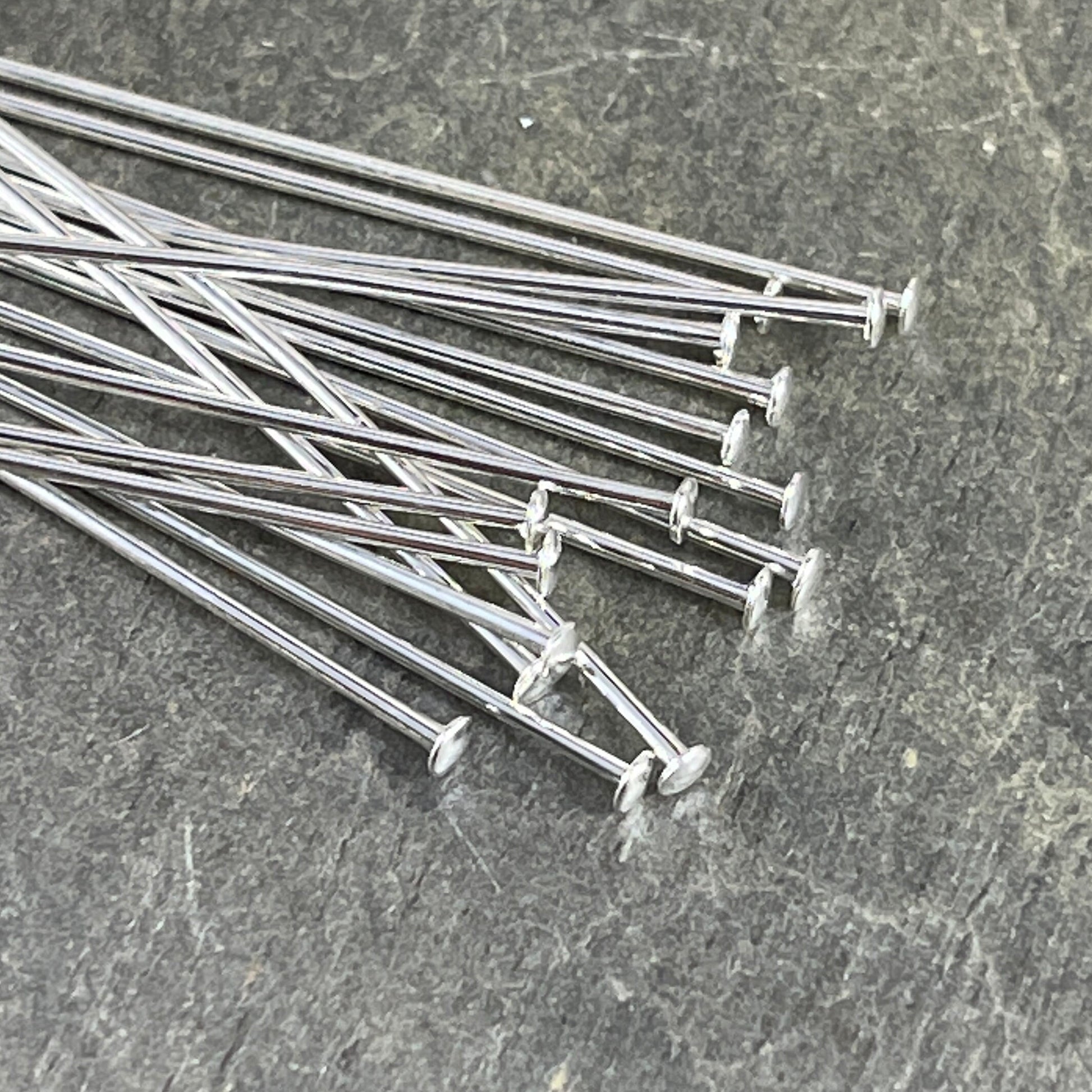 Silver Headpins 2" Silver Head Pins 21 Gauge Flat Head Flat Headpins Silver Plated Brass Head Pins (5408) *