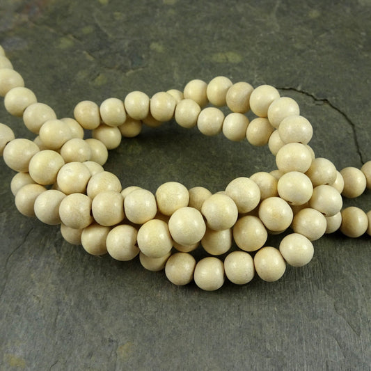 8mm Round Wooden Beads Natural Light Wood Color Beads Lightweight Wooden Beads Off-White Natural Wood Beads (9440)- 16" Strand