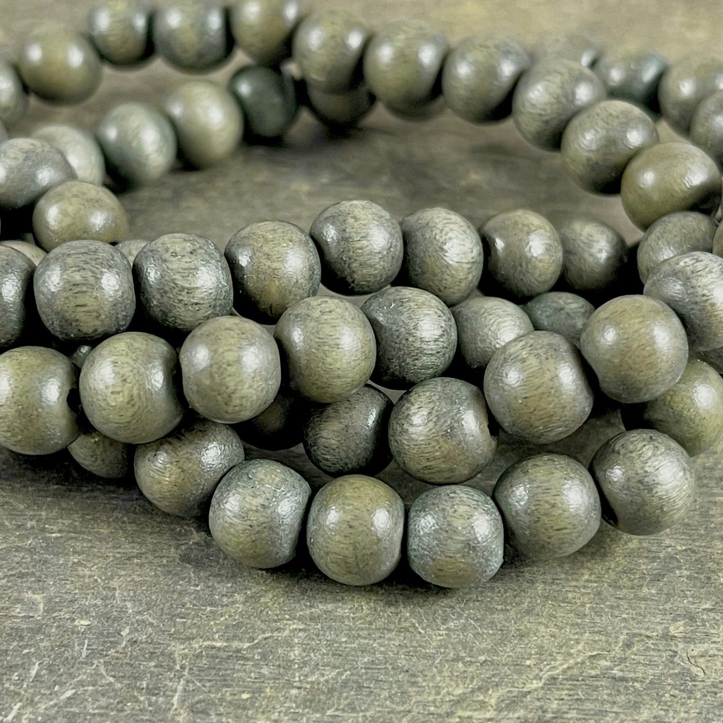 8mm Round Wooden Beads Green Smoke Wooden Beads Grayish Green Wooden Beads Pewter Green Gray Beads (9457v2) - 16" Strand