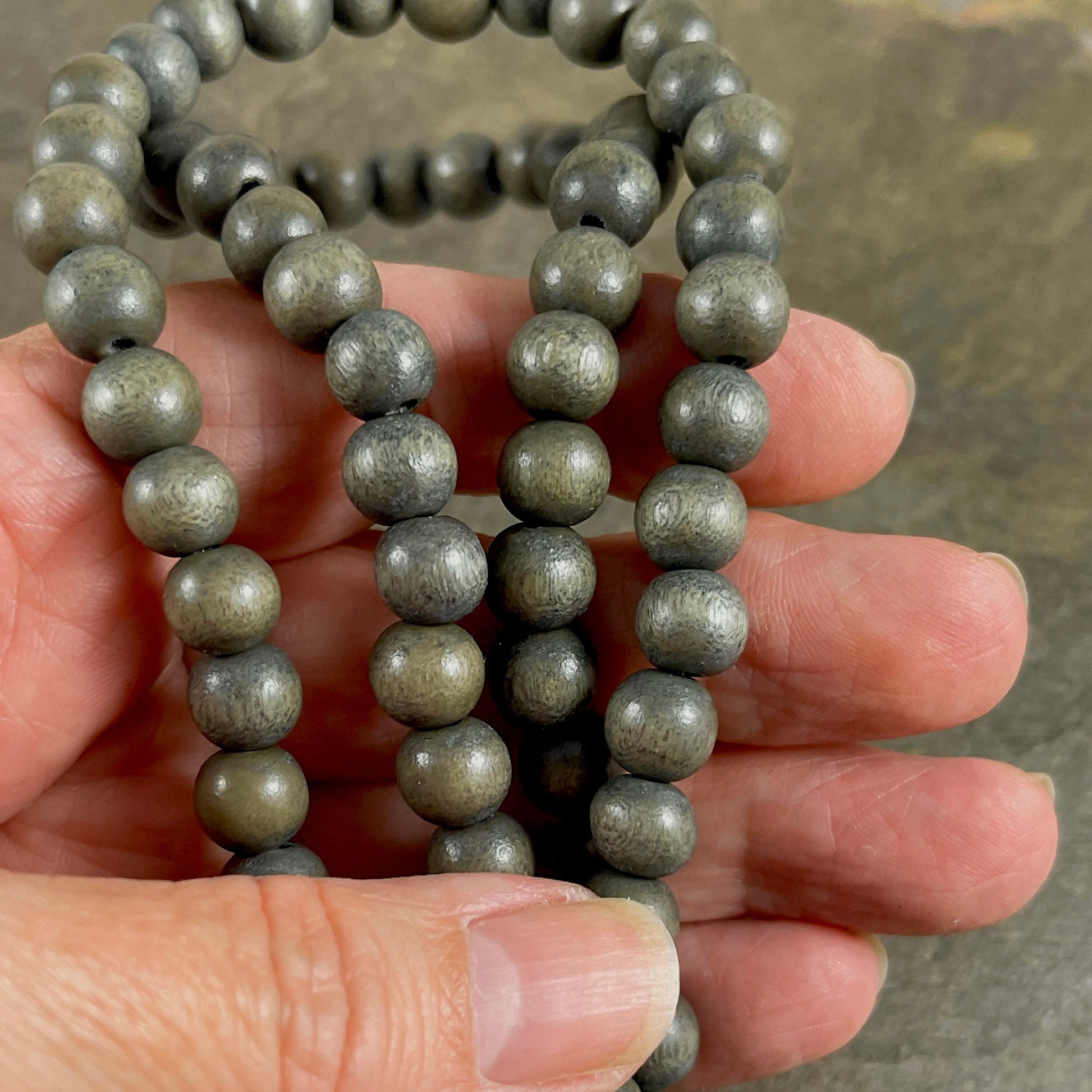 8mm Round Wooden Beads Green Smoke Wooden Beads Grayish Green Wooden Beads Pewter Green Gray Beads (9457v2) - 16" Strand