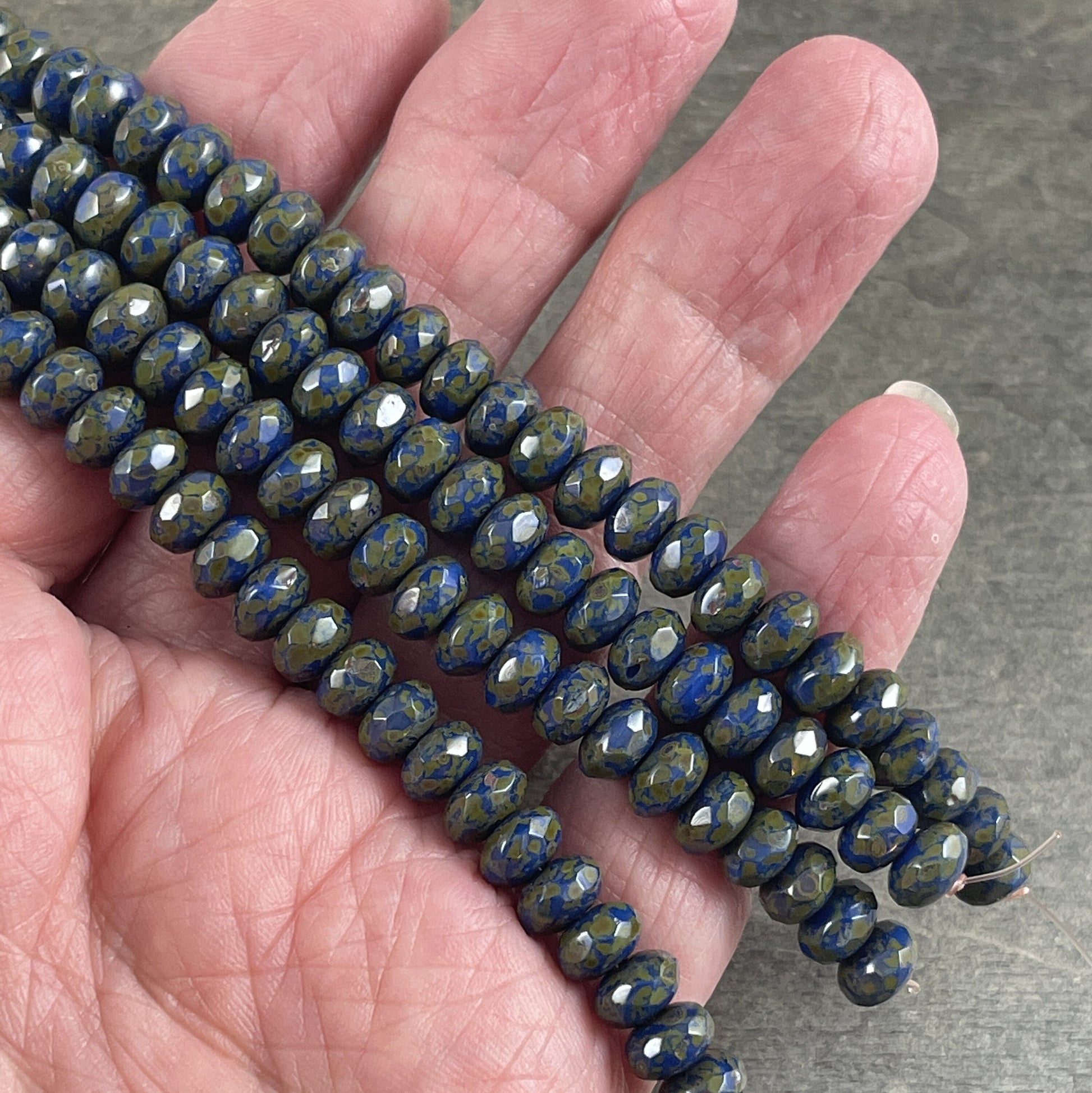 7x5mm Navy Blue Faceted Czech Glass Rondelles ~ Cobalt Blue Glass Beads with Full Picasso (R7/OB-101) - Qty 25