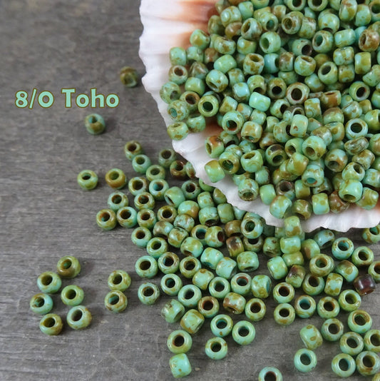 8/0 Turquoise Picasso Frosted Seed Beads (T8/N-076) Matte Turquoise Blue Picasso Seed Beads 8/0 Glass Seed Beads 3mm Beads - Qty 10 grams