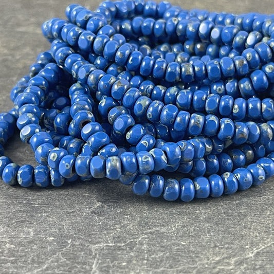 Lapis Blue Seed Bead ~ Czech Glass Beads ~ Faceted Bead ~ 4x3mm Opaque Royal Blue with Light Picasso Finish (TRICA/RJ-2629) * Qty. 50