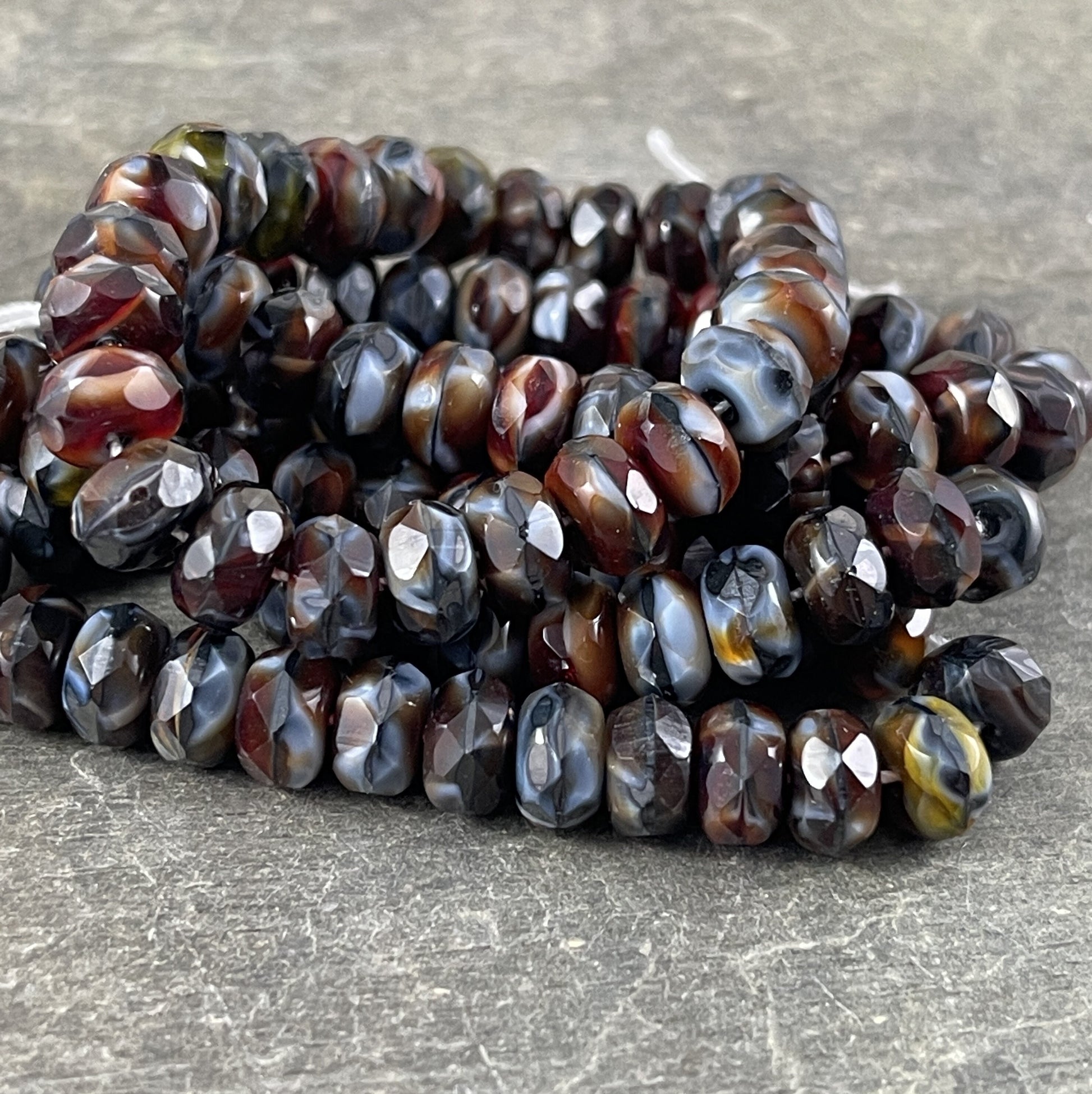 7x5mm Faceted Czech Glass Rondelle Beads ~ Blended Glass, Multi-color, Black, Red, Brown, Gray Mix (R7/RJ-0768) * Qty. 25