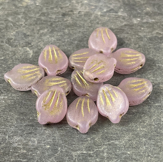 Pale Pink Leaf Czech Flower Petal Beads 9x12mm Leaf Beads Pink Briolette Leaf Czech Glass Beads Light Pink Leaves (PP4) - Qty. 12