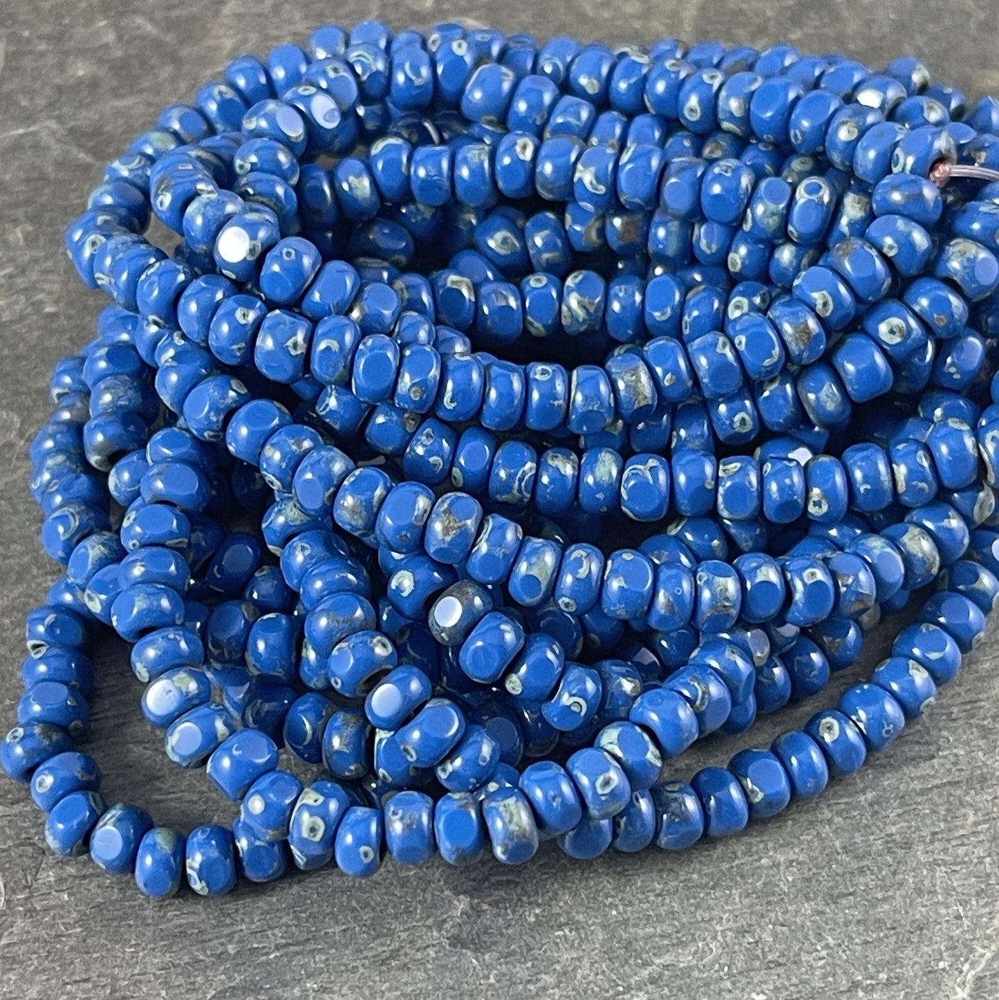 Lapis Blue Seed Bead ~ Czech Glass Beads ~ Faceted Bead ~ 4x3mm Opaque Royal Blue with Light Picasso Finish (TRICA/RJ-2629) * Qty. 50