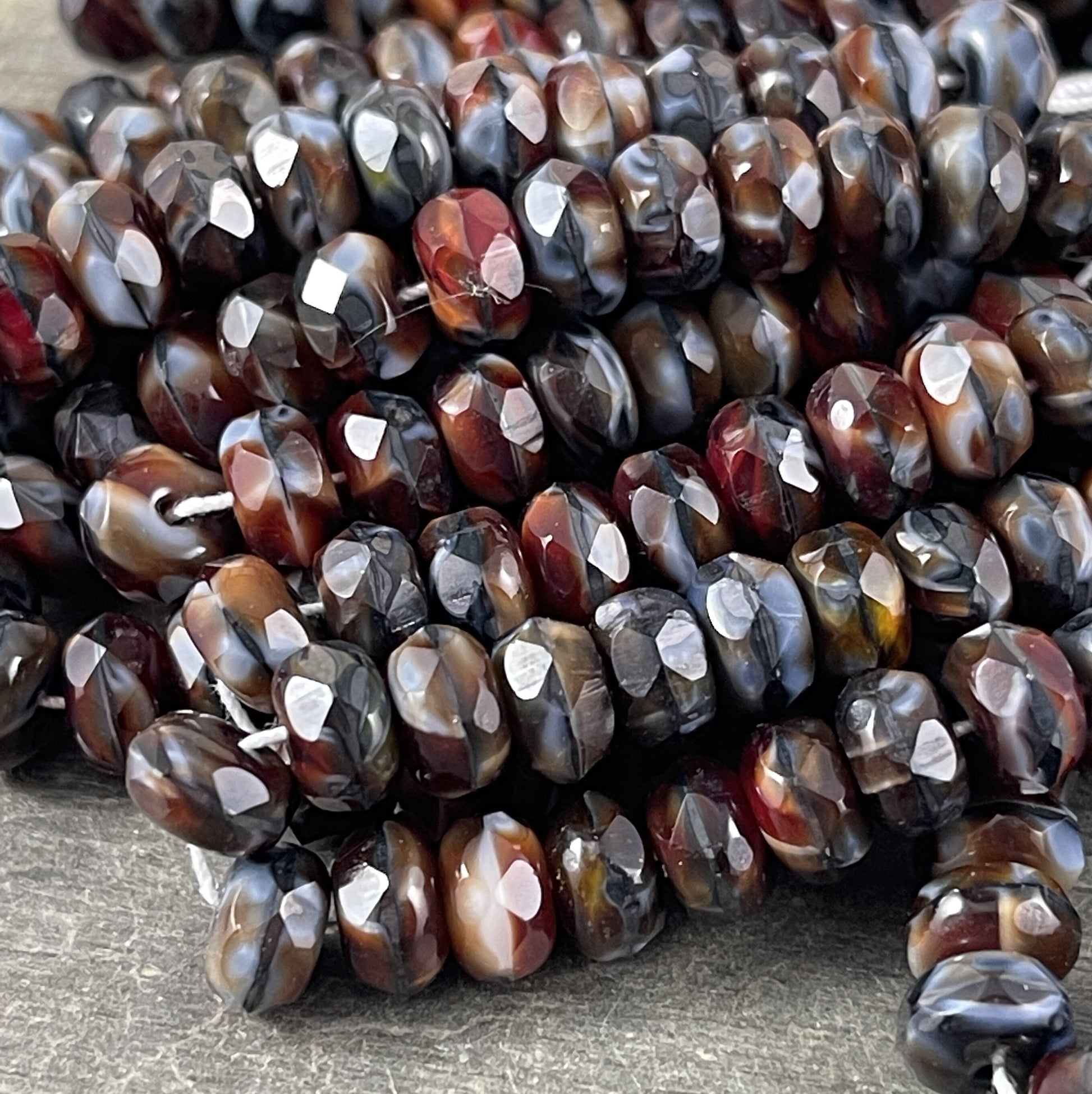 7x5mm Faceted Czech Glass Rondelle Beads ~ Blended Glass, Multi-color, Black, Red, Brown, Gray Mix (R7/RJ-0768) * Qty. 25