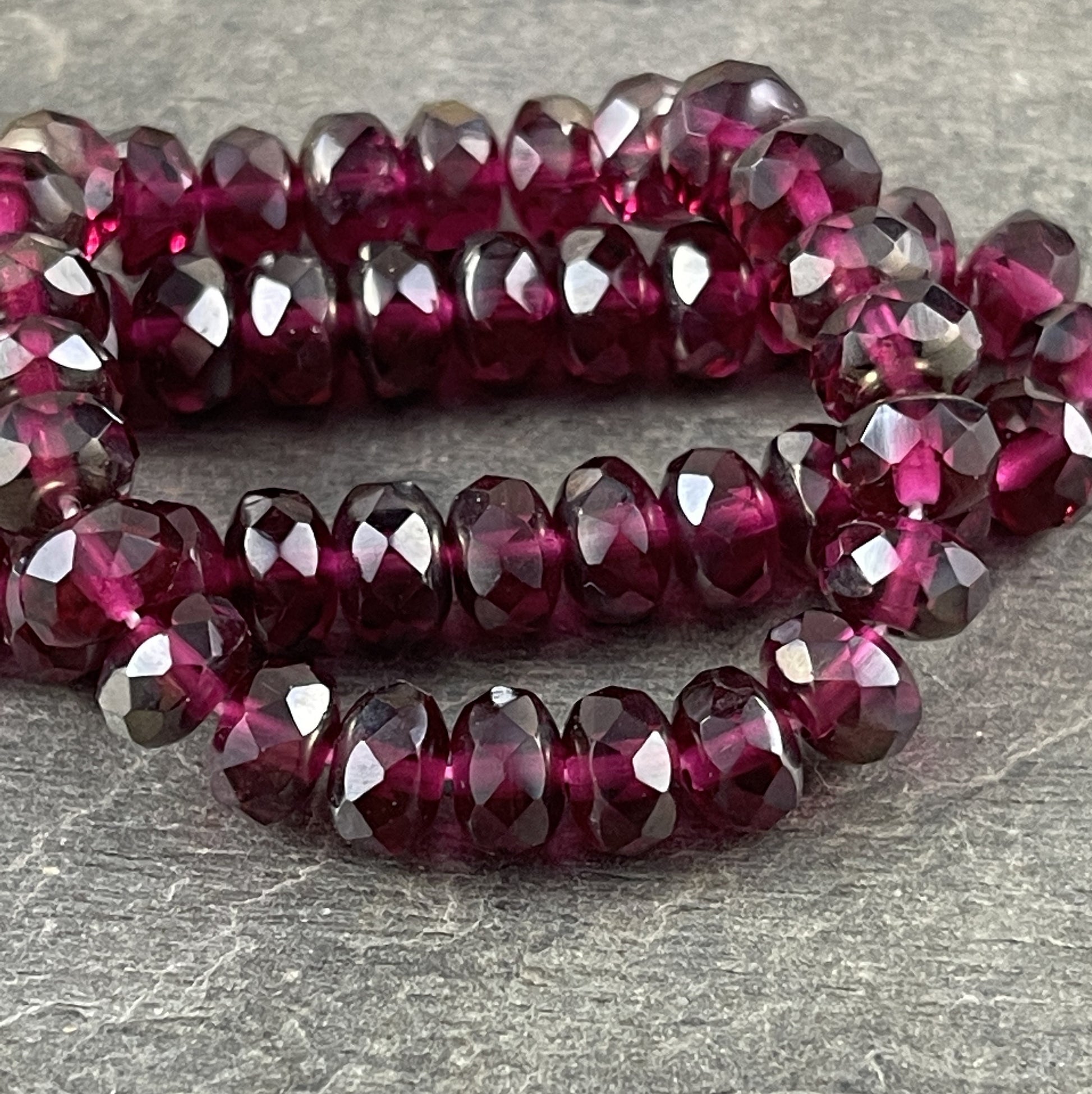 Dark Fuchsia Czech Beads 7x5mm Rondelle Czech Glass Beads Transparent Faceted Rondelle Transparent Purple Fuchsia (R7/RJ-0799) * Qty 25