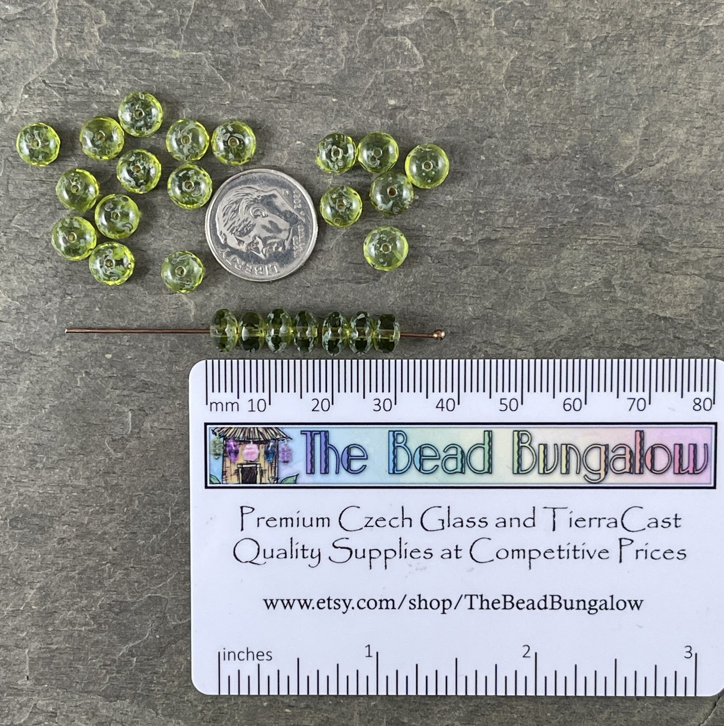 Transparent Olive Green Picasso Beads ~ 7x5mm Czech Glass Rondelle ~ Olive Green Glass Beads with Light Picasso (R7/RJ-0759) * Qty 25