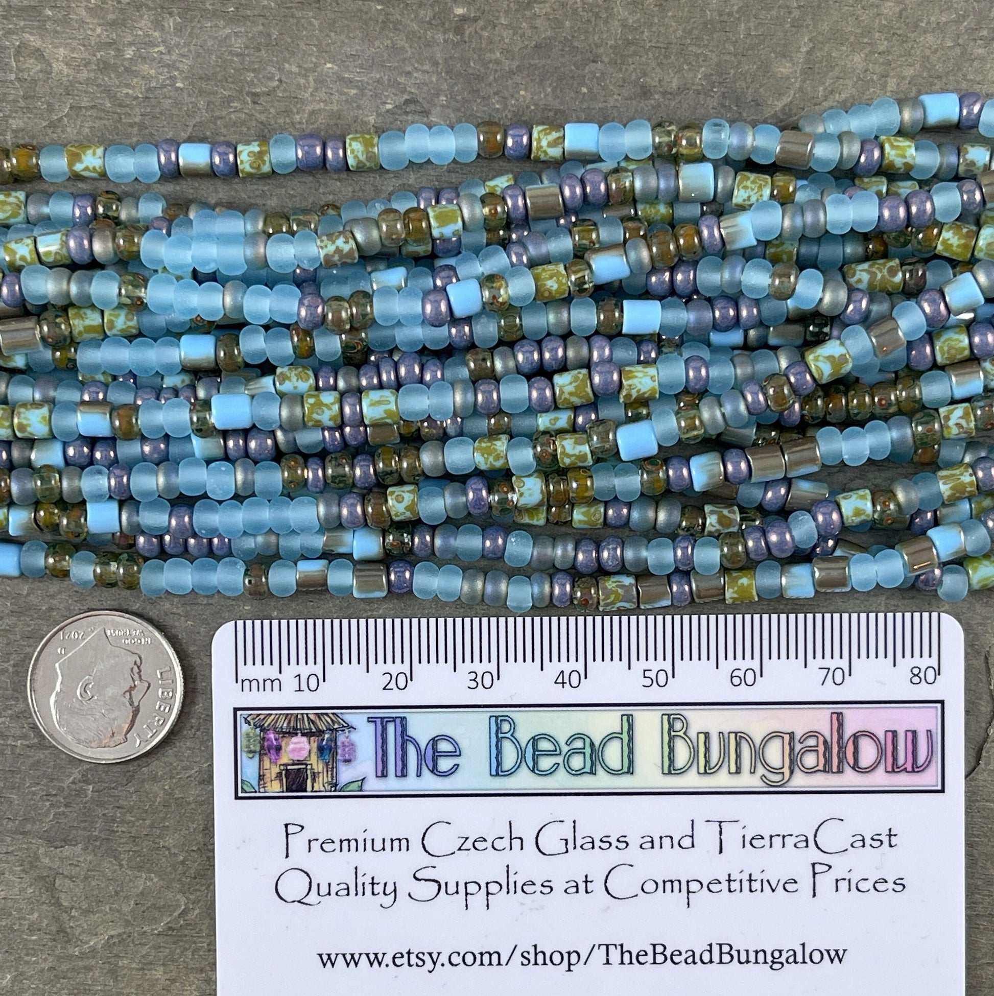 Mermaid Glass Bugle Tube Beads, Matte Light Blue 4mm Czech Glass Seed Beads ~ Turquoise and Light Blue Seed Bead Mix (6/0-CSB) * 20" strand