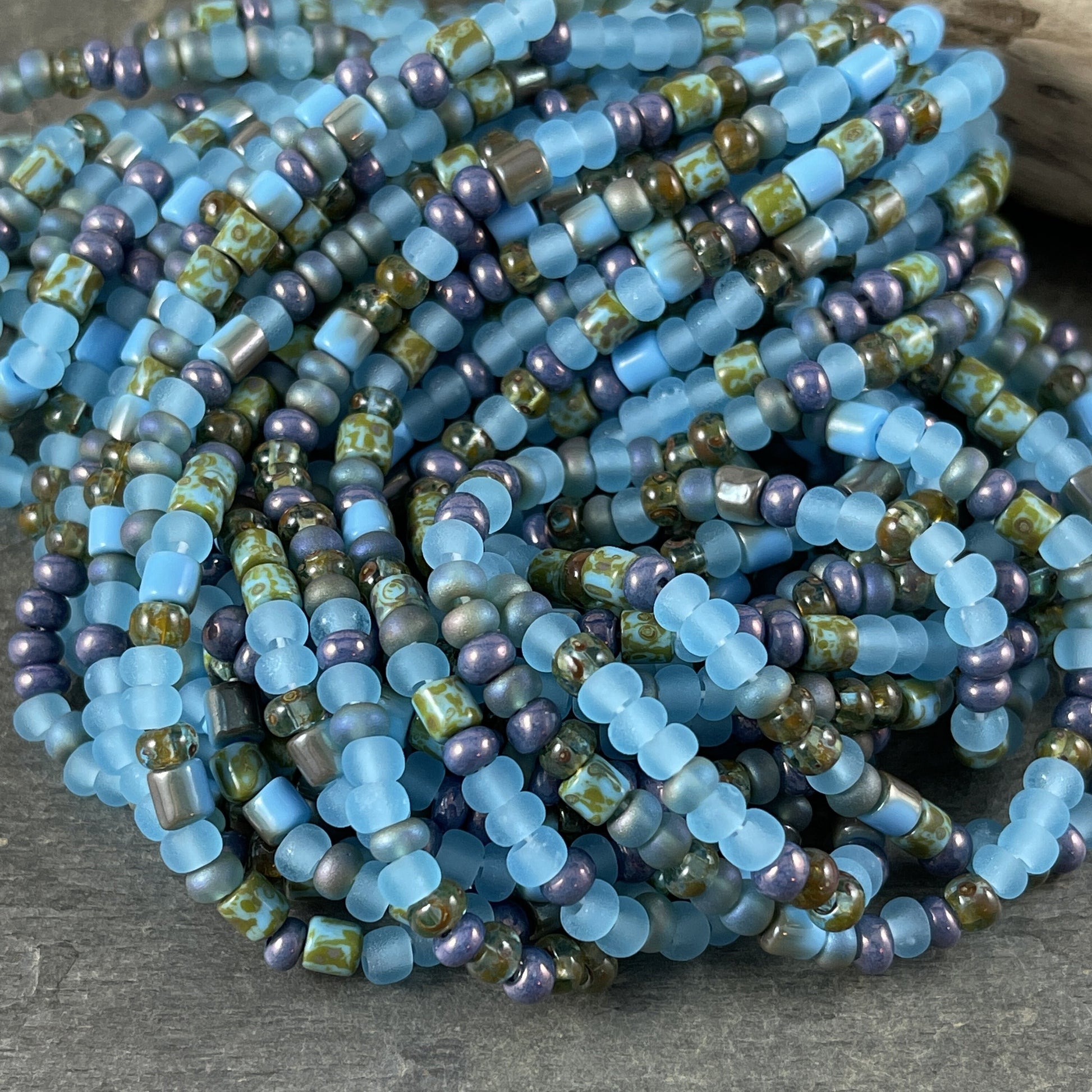 Mermaid Glass Bugle Tube Beads, Matte Light Blue 4mm Czech Glass Seed Beads ~ Turquoise and Light Blue Seed Bead Mix (6/0-CSB) * 20" strand