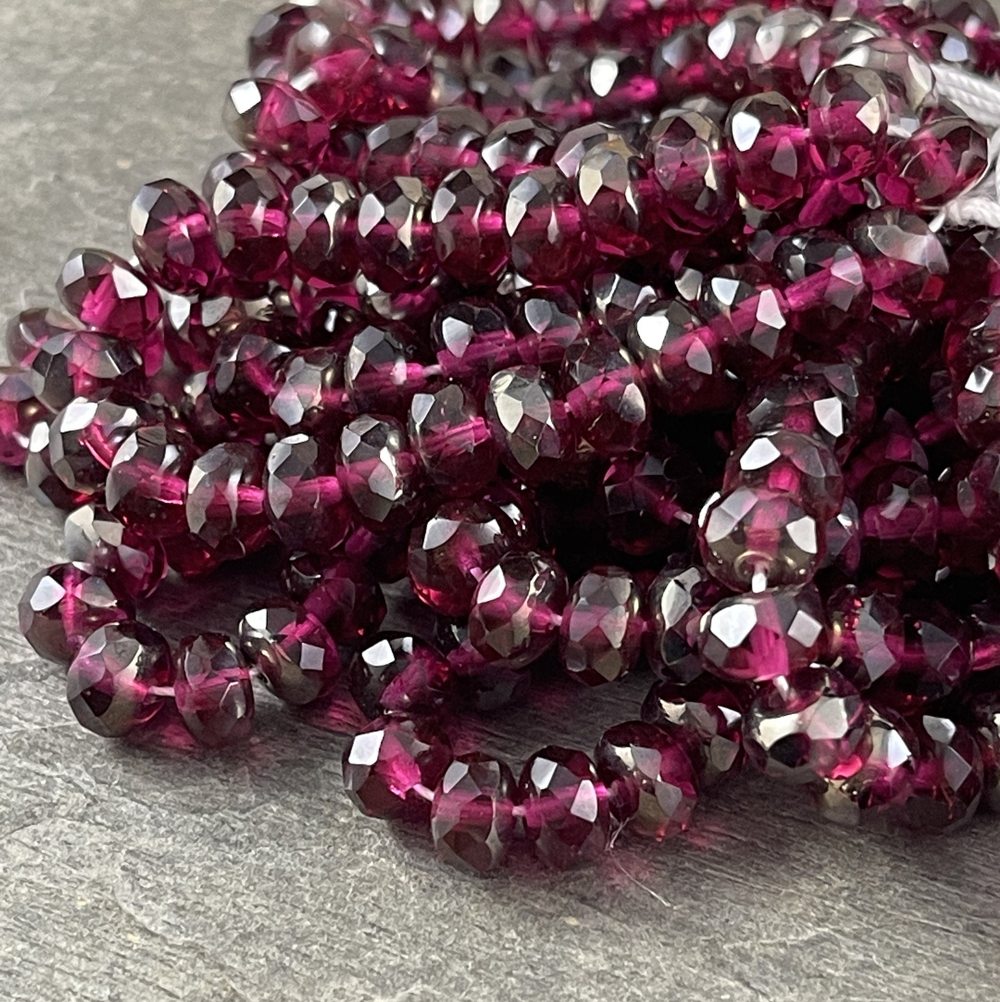 Dark Fuchsia Czech Beads 7x5mm Rondelle Czech Glass Beads Transparent Faceted Rondelle Transparent Purple Fuchsia (R7/RJ-0799) * Qty 25