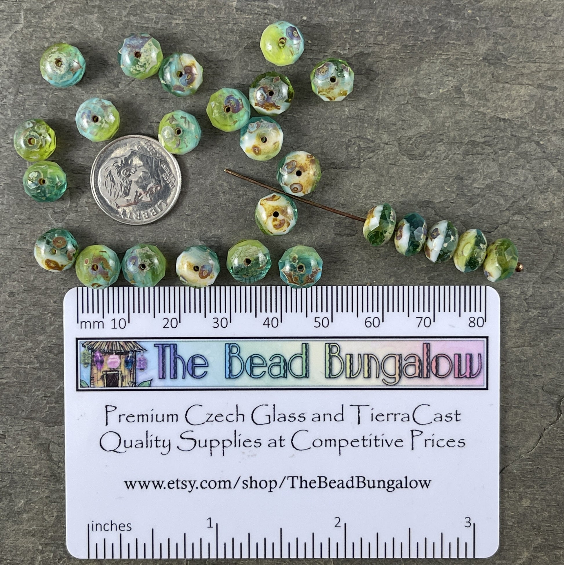 Aqua Olivine and White Picasso Rondelles Multi Colored Blue-Green Czech Beads 8x6mm Rondelle Czech Glass Beads (R8/RJ-2610) * Qty. 25