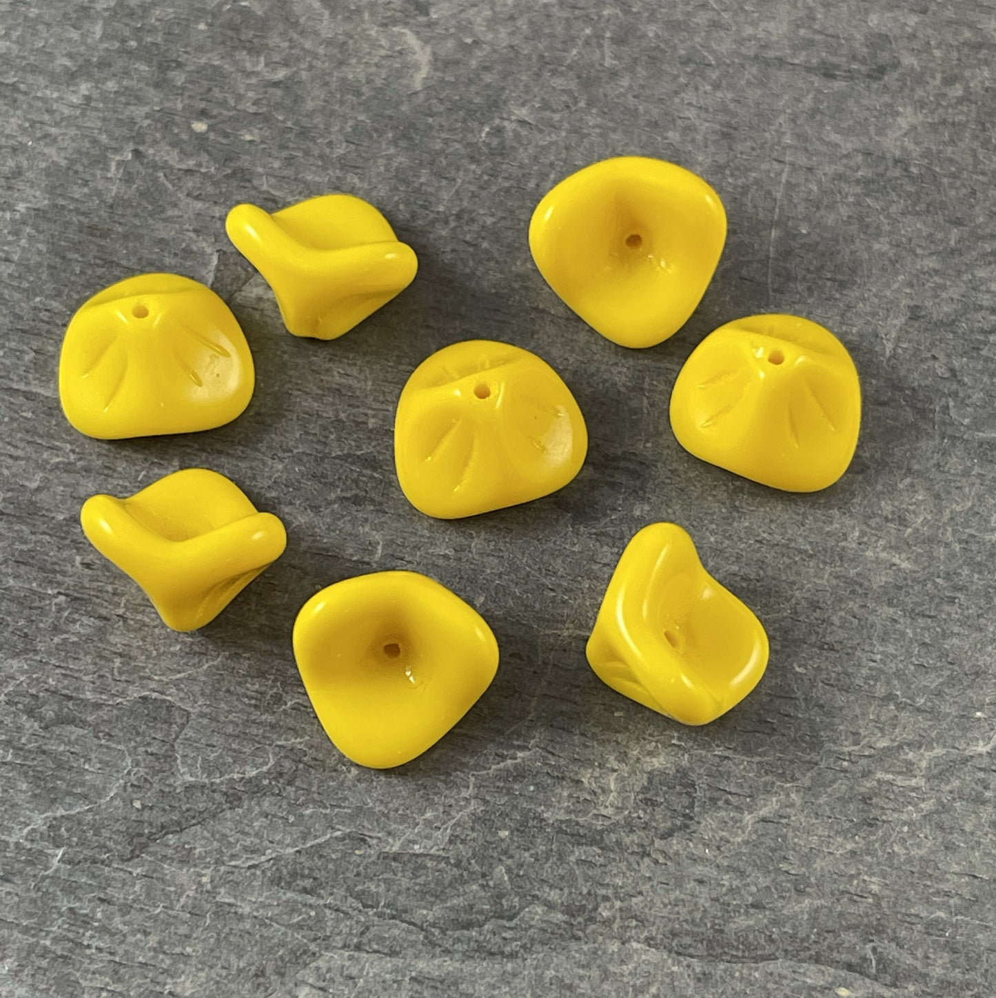 Opaque Yellow Flower Dark Purple 3-Petal Flower Beads Czech Glass Beads Opaque Flower 12x9mm Bell Flower Bead (FLLB/RJ-1090) * Qty. 8