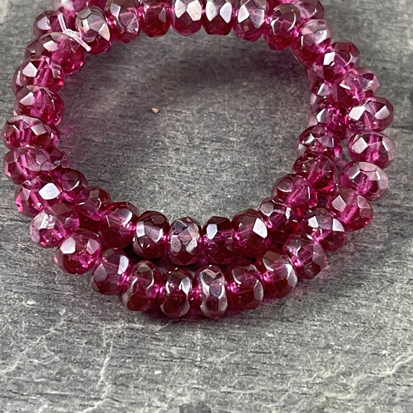 Fuchsia Luster Rondelle Faceted Czech Glass Beads 5x3mm Rondelle Fuchsia Pink Faceted Glass Bead (R5/RJ-1410) - Qty. 30