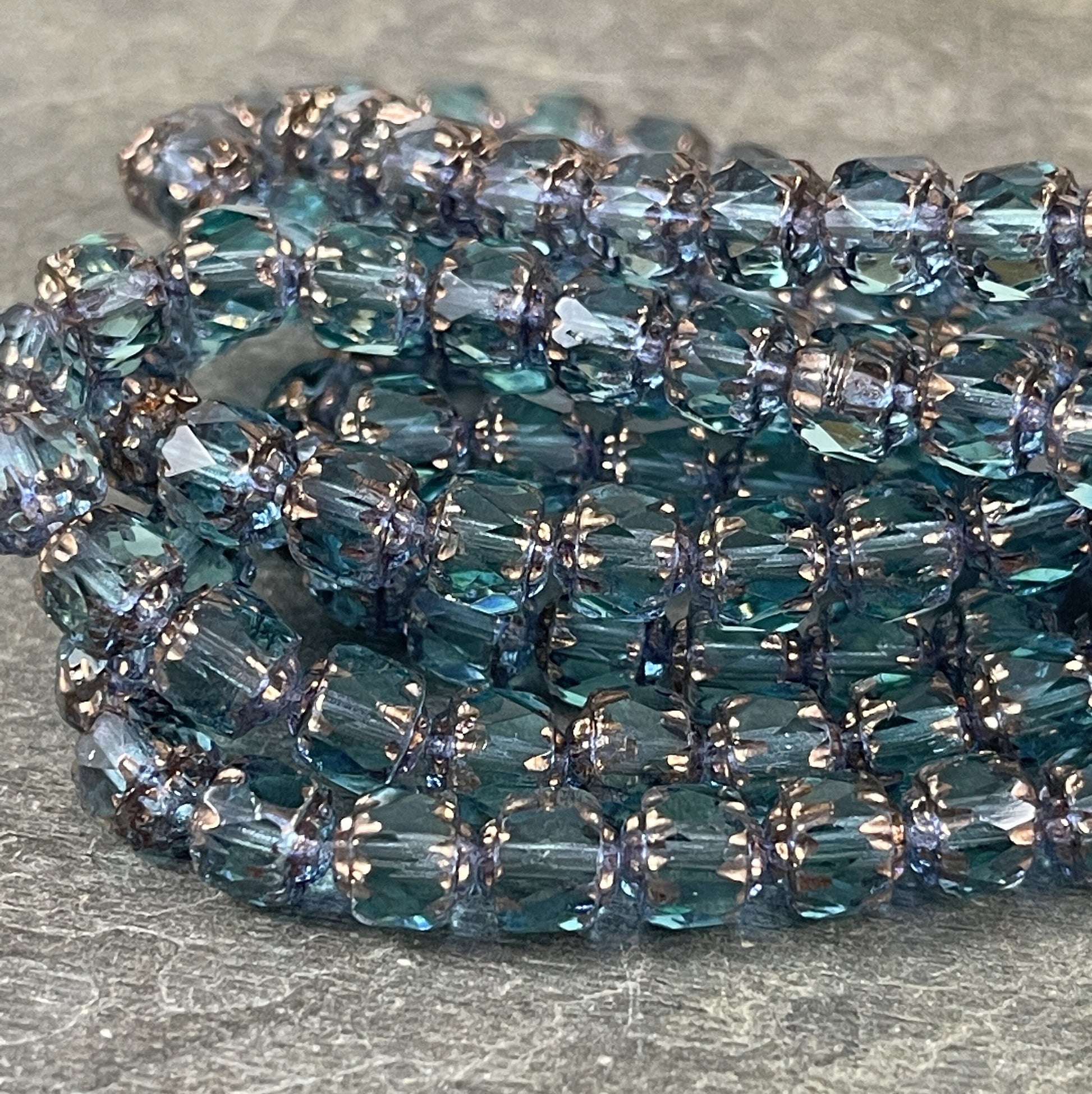 6mm Cathedral Faceted Glass Beads Transparent Blue with Bronze Picasso 6mm Czech Glass Crown Bead (CAT6/N-028) * Qty. 20