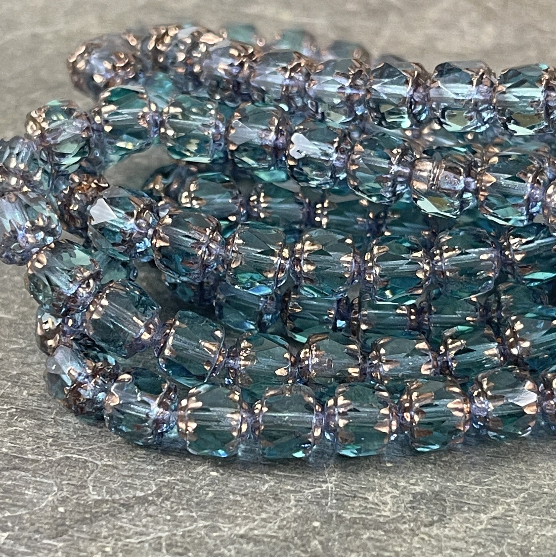 6mm Cathedral Faceted Glass Beads Transparent Blue with Bronze Picasso 6mm Czech Glass Crown Bead (CAT6/N-028) * Qty. 20