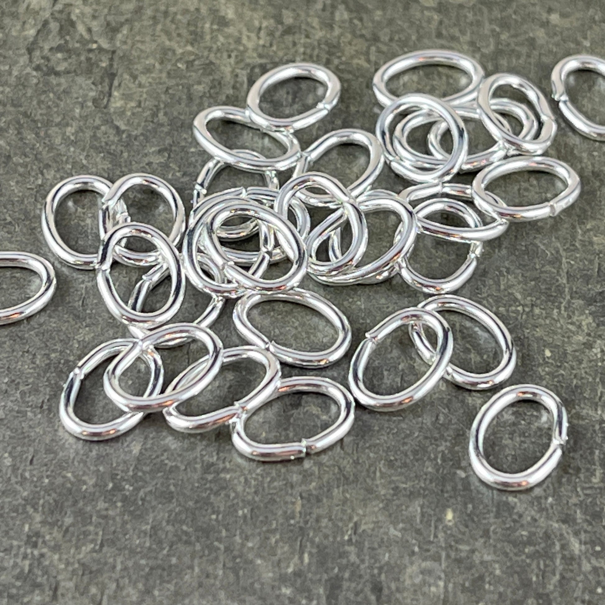 8x6mm Bright Silver Oval Jump Rings ~ 18g Silver Plated Brass Open Jump Rings ~ Oval Shape (FMG/5061) * Qty: 100