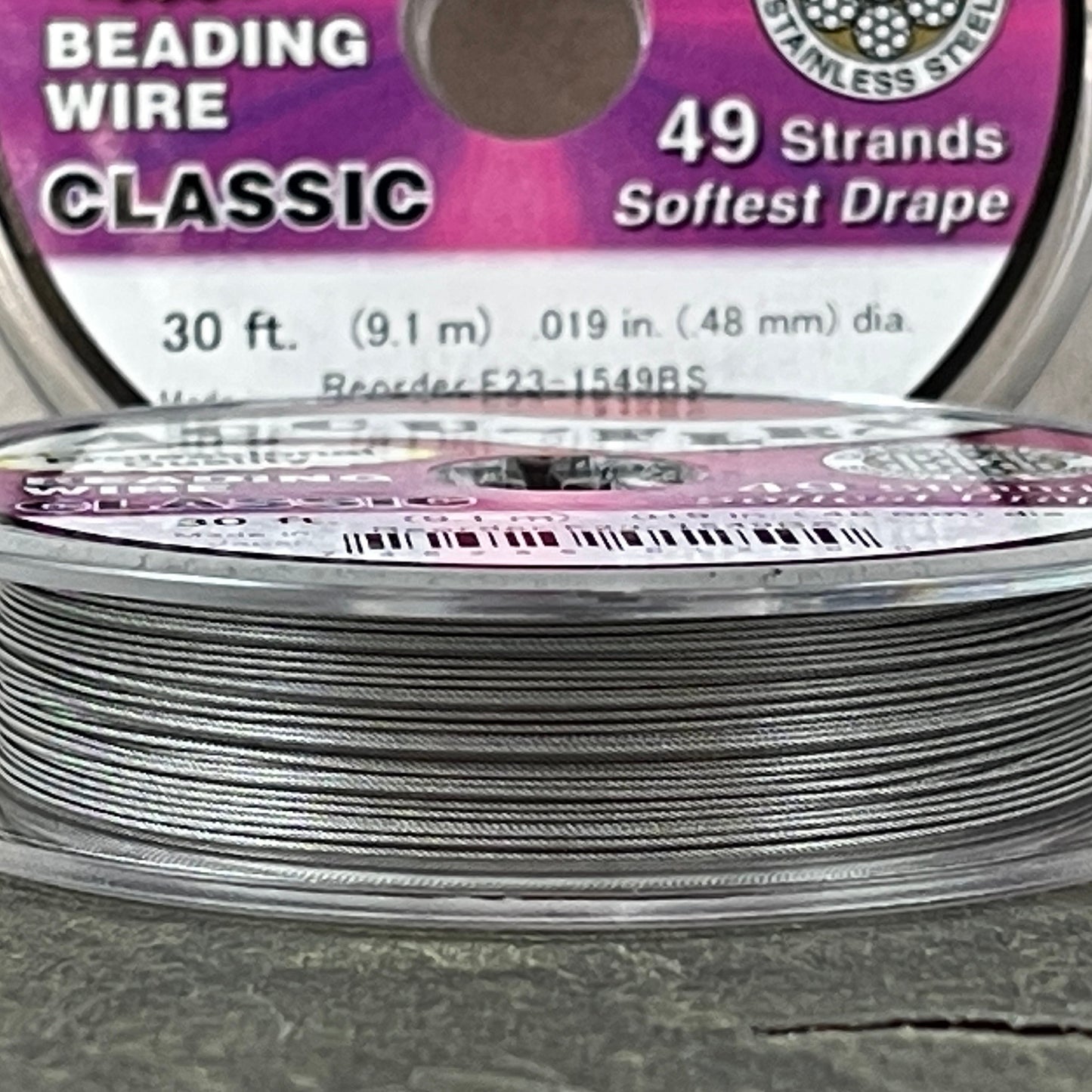 Accu~Flex Beading Wire - Clear (silver color) 49 Strand 30 Feet (.019in .48mm thickness) - Wire for necklaces and bracelets