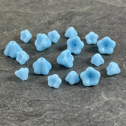 Light Blue Czech Glass Bell Flower Bead ~ Opaque Sky Blue Bell Flower (FL/6302) *