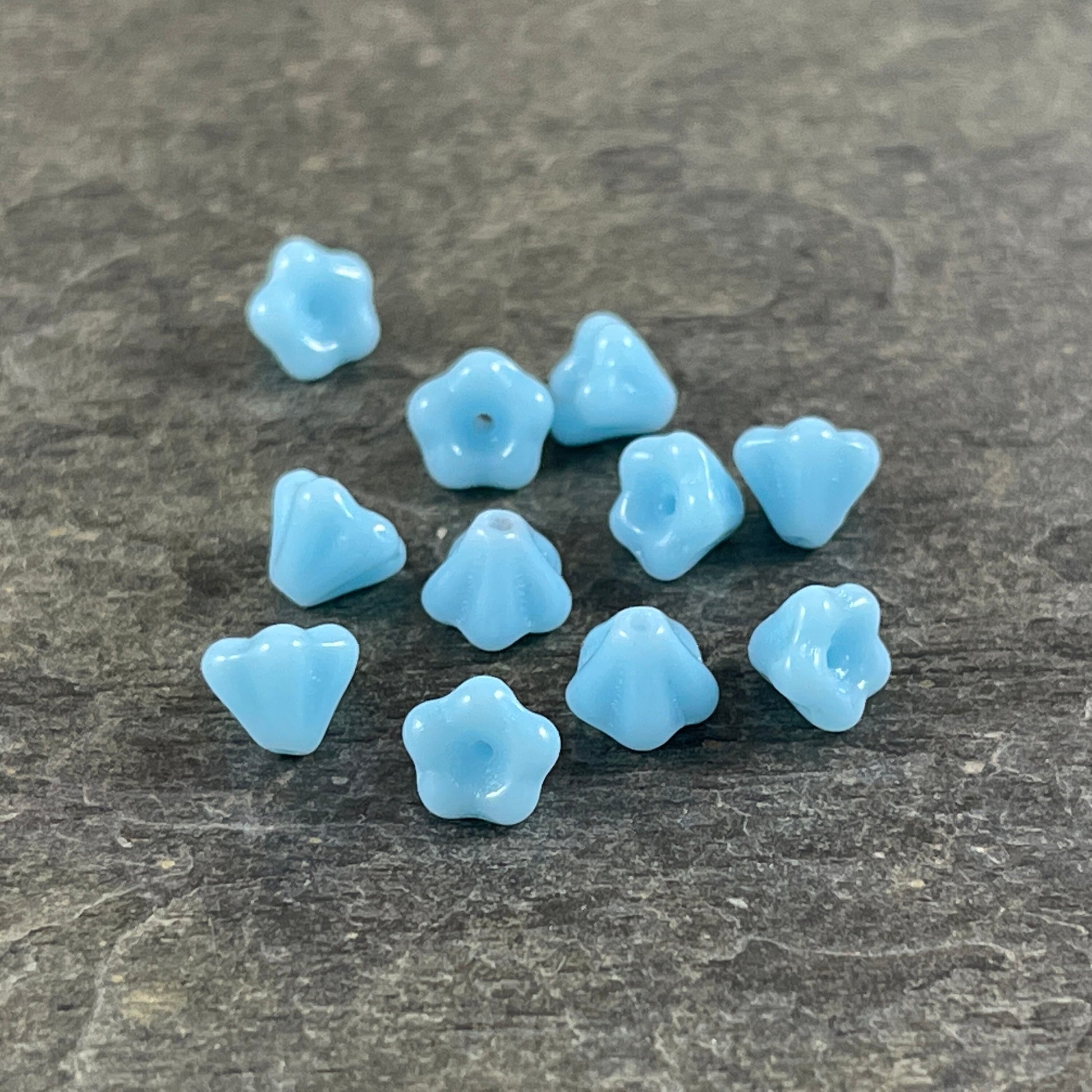 Light Blue Czech Glass Bell Flower Bead ~ Opaque Sky Blue Bell Flower (FL/6302) *