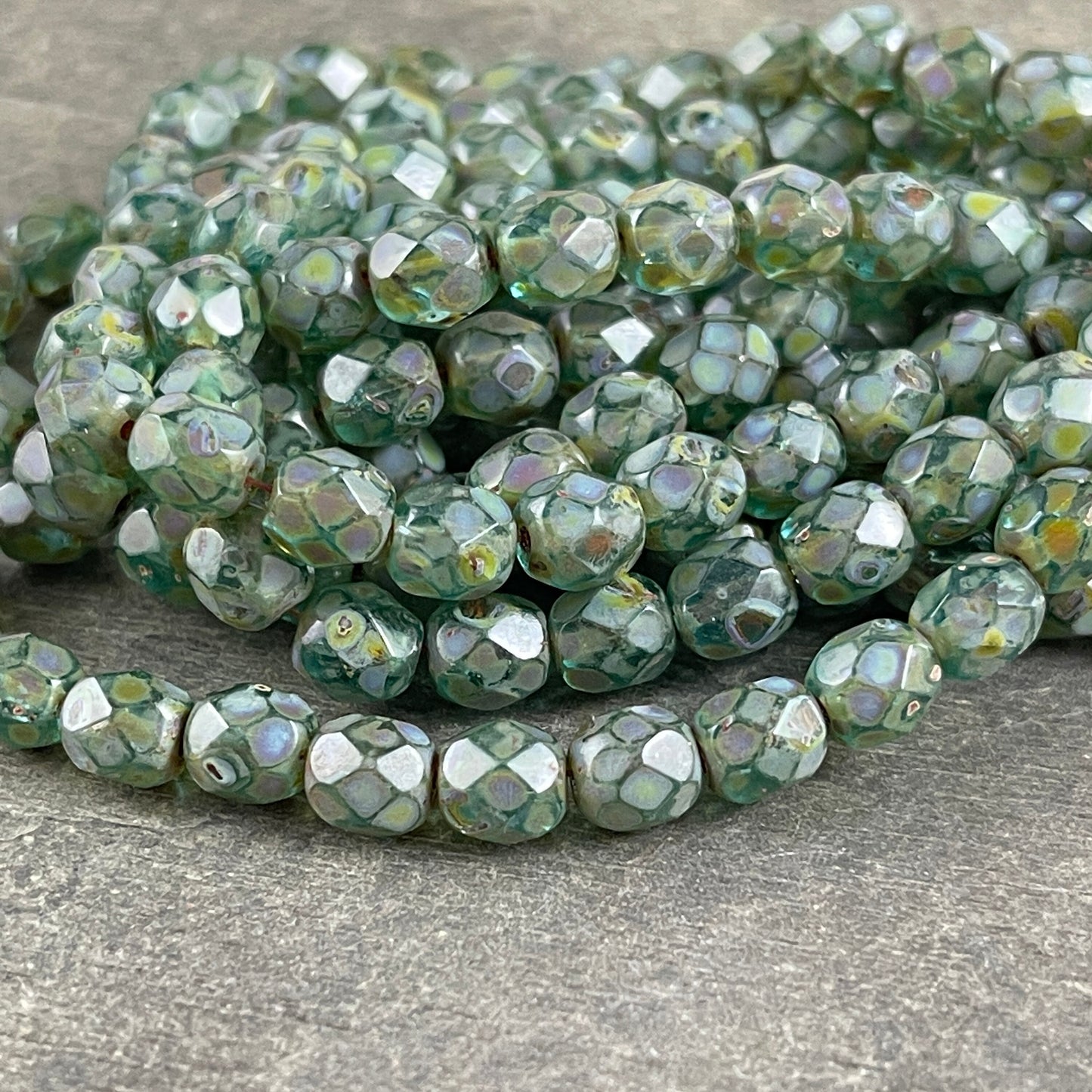 Green Picasso Beads Olive Green with Full Picasso Finish 6mm Czech Glass Beads Mossy Green Faceted Round Beads (FP6/N-145) * Qty 25