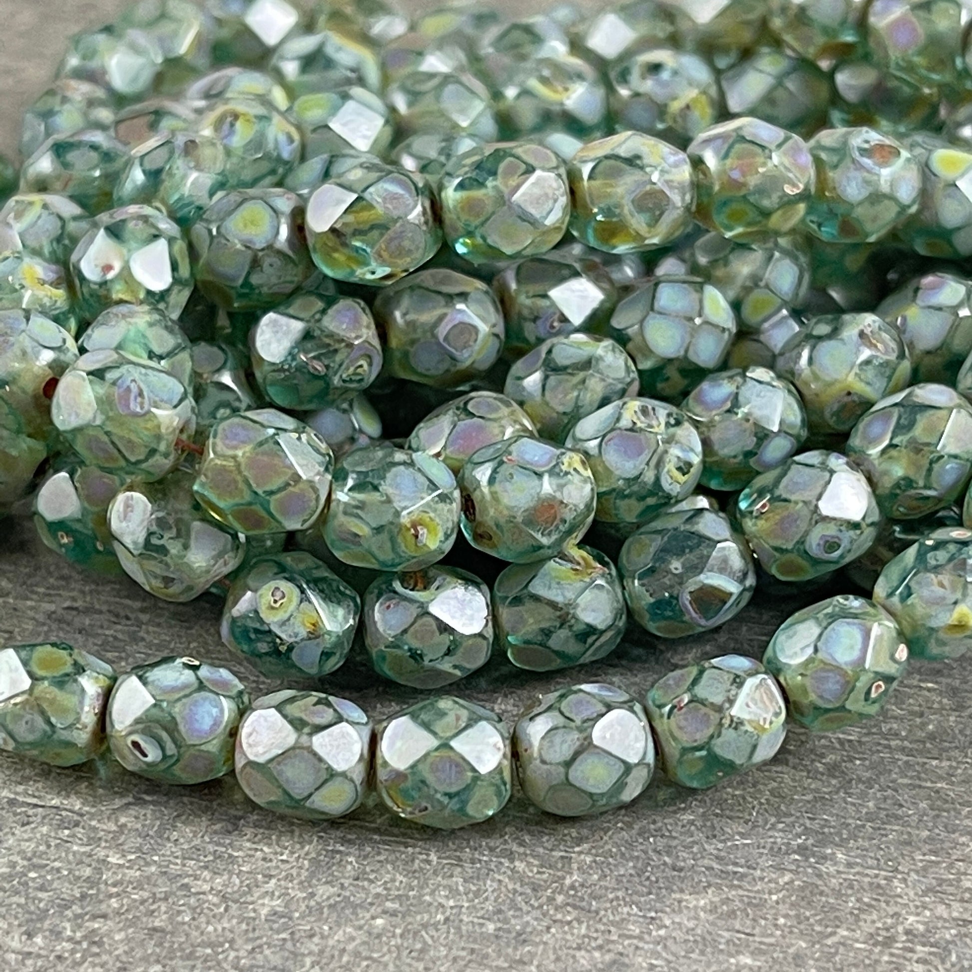 Green Picasso Beads Olive Green with Full Picasso Finish 6mm Czech Glass Beads Mossy Green Faceted Round Beads (FP6/N-145) * Qty 25