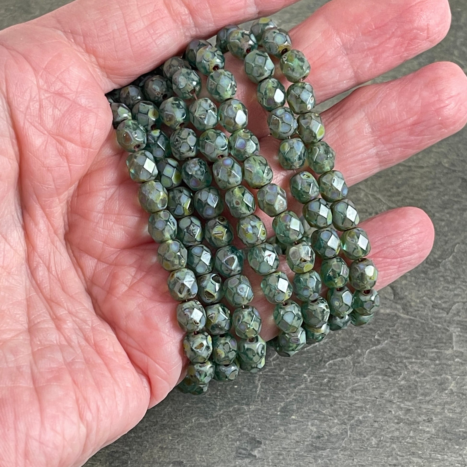 Green Picasso Beads Olive Green with Full Picasso Finish 6mm Czech Glass Beads Mossy Green Faceted Round Beads (FP6/N-145) * Qty 25