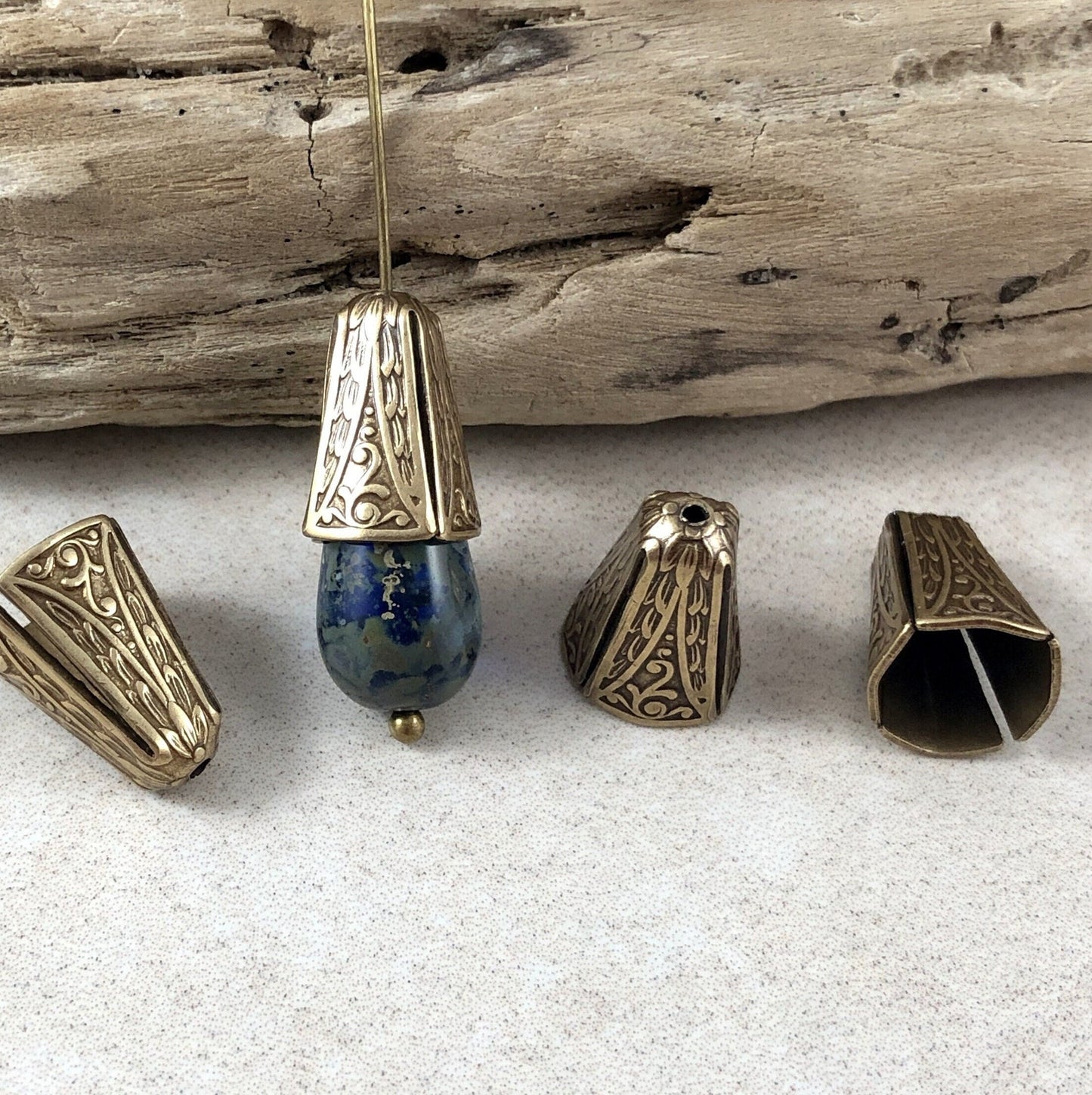 10mm Ornate Cone Bead Caps Oxidized Brass Cone Style Bead Caps Square-ish Oxidized Brass Bead Caps Tassel Cap (VJS/BB58A) *