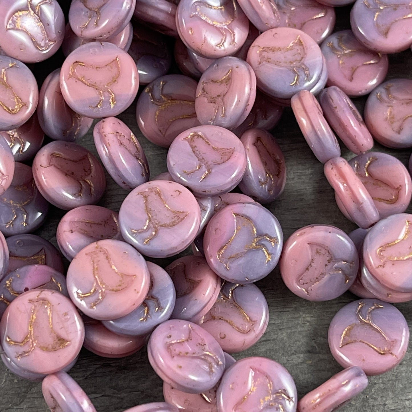 Pink and Purple Sunset Bird Theme Beads Nature Beads Pink and Purple Silk Czech Glass Beads 12mm Coin Beads (COIN/RJ-4708) * Qty. 10