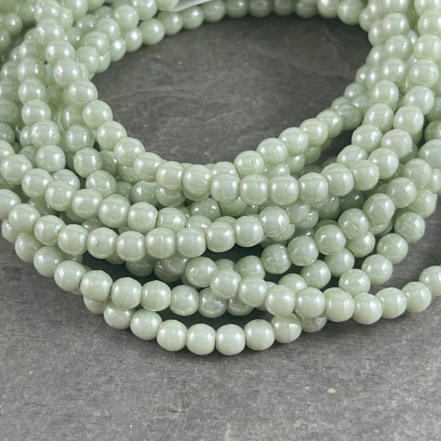 Light Green Czech Glass Beads Small Round Glass Beads Czech Beads 4mm Round Druk Beads Laurel Green (D4/N-020) * Qty. 50
