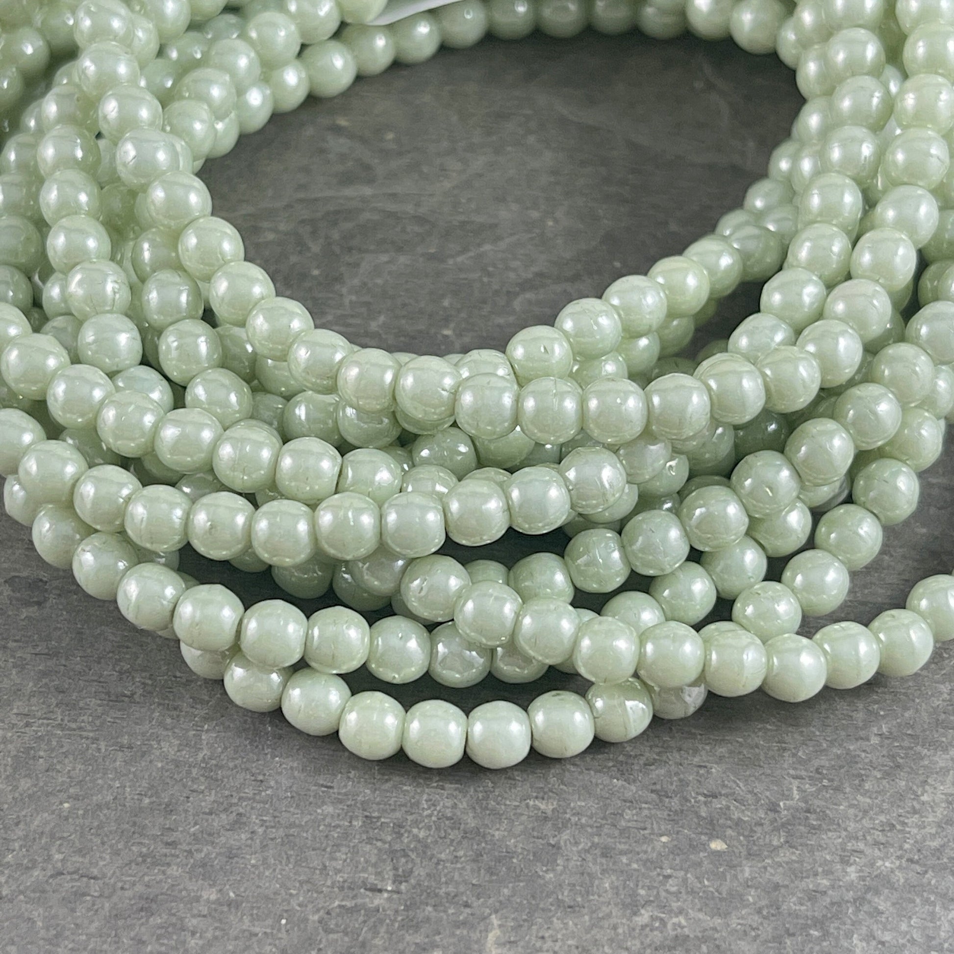 Light Green Czech Glass Beads Small Round Glass Beads Czech Beads 4mm Round Druk Beads Laurel Green (D4/N-020) * Qty. 50