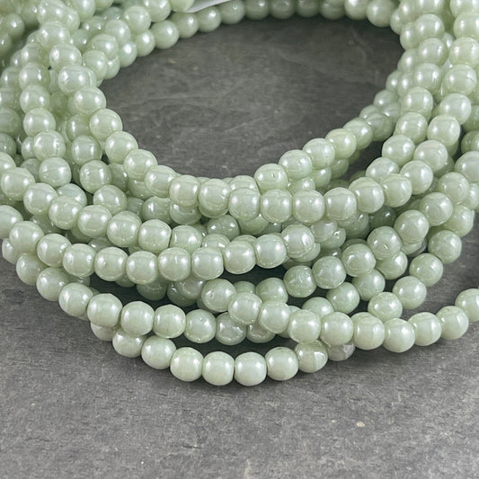 Light Green Czech Glass Beads Small Round Glass Beads Czech Beads 4mm Round Druk Beads Laurel Green (D4/N-020) * Qty. 50