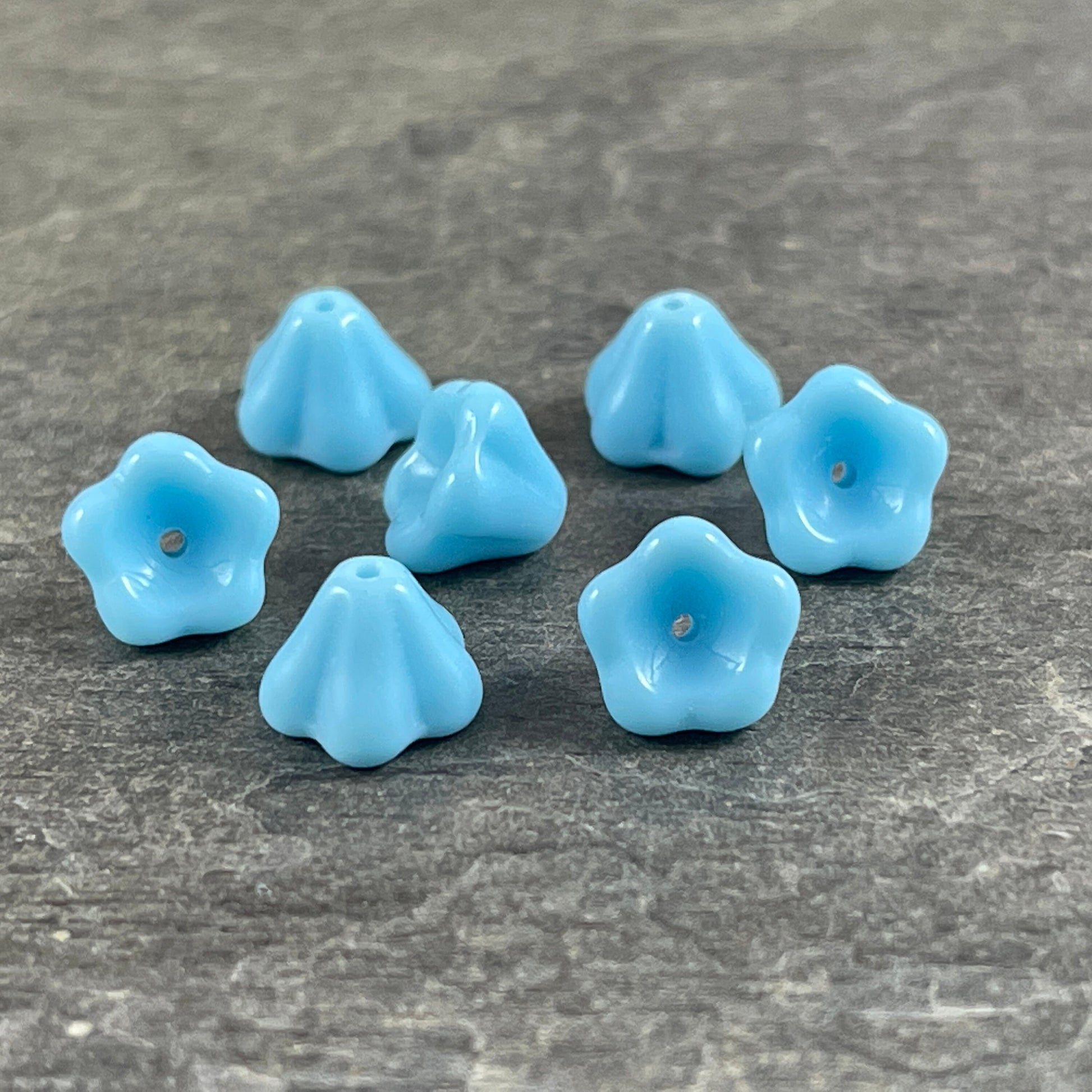 Light Blue Czech Glass Bell Flower Bead ~ Opaque Sky Blue Bell Flower (FL/6302) *