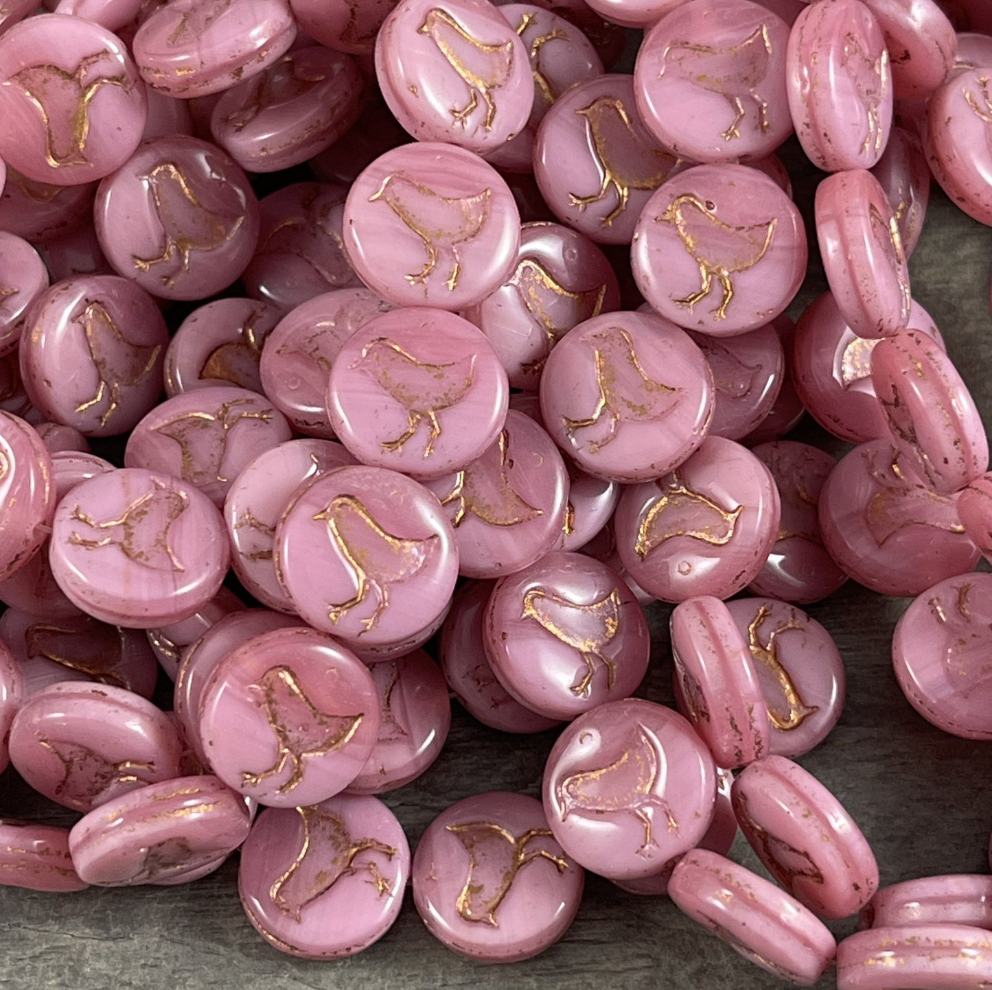 Pink Czech Glass Beads Bird Theme Beads Nature Beads Silky Pastel Pink Czech Beads 12mm Coin Beads (COIN/RJ-4704) * Qty. 10