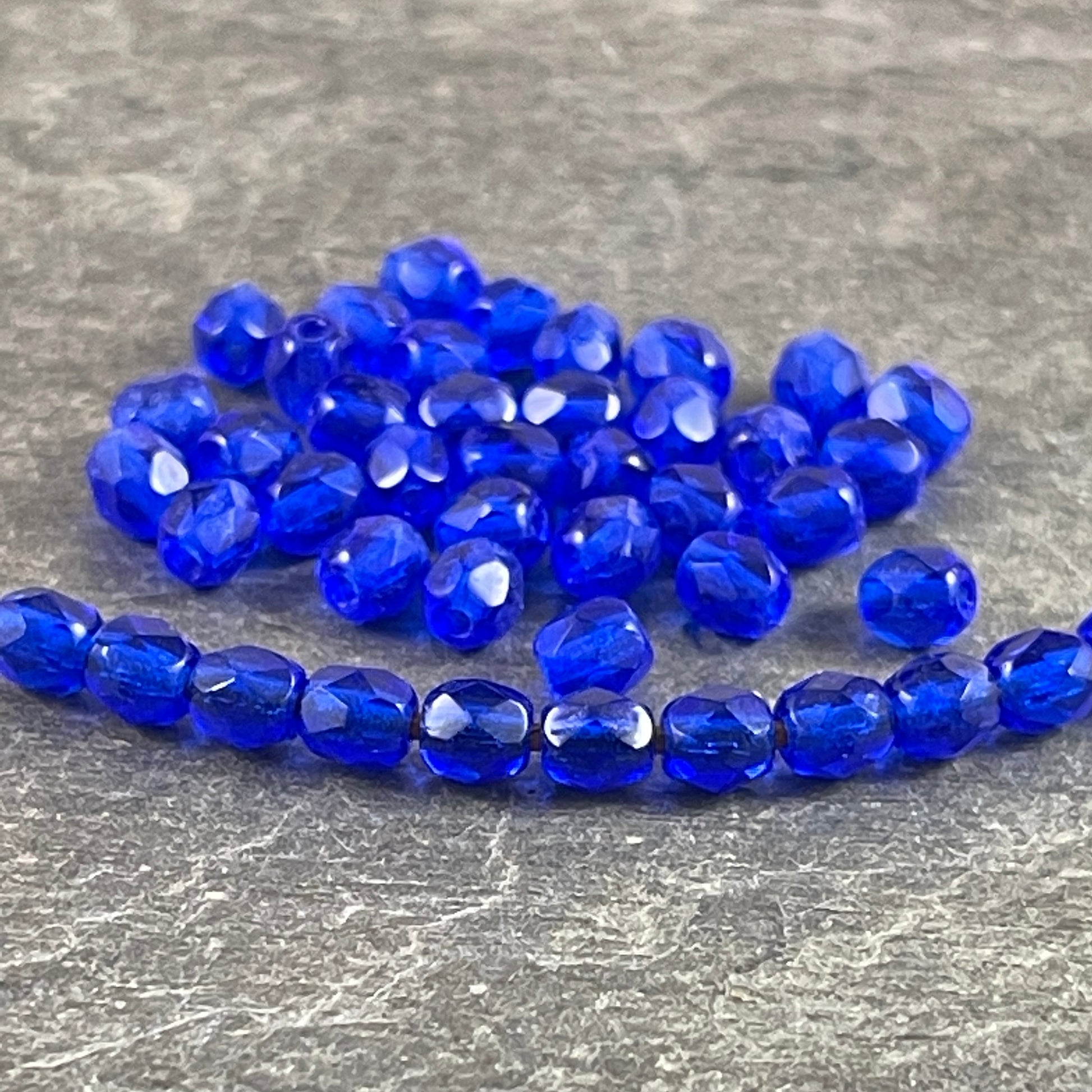 Small Cobalt Blue Beads 4mm Czech Glass Faceted Round Beads Cobalt Blue Transparent Beads Czech Glass Beads (FP4/SM-3008) Qty 50