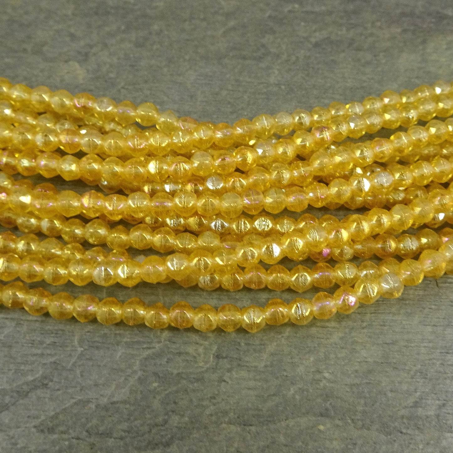 Golden Yellow Czech Glass Beads Topaz Luster Yellow Gold Spacer Beads 3mm Glass Beads - Topaz Luster English Cut (EC/SM-LR1006) * Qty. 50