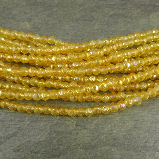 Golden Yellow Czech Glass Beads Topaz Luster Yellow Gold Spacer Beads 3mm Glass Beads - Topaz Luster English Cut (EC/SM-LR1006) * Qty. 50