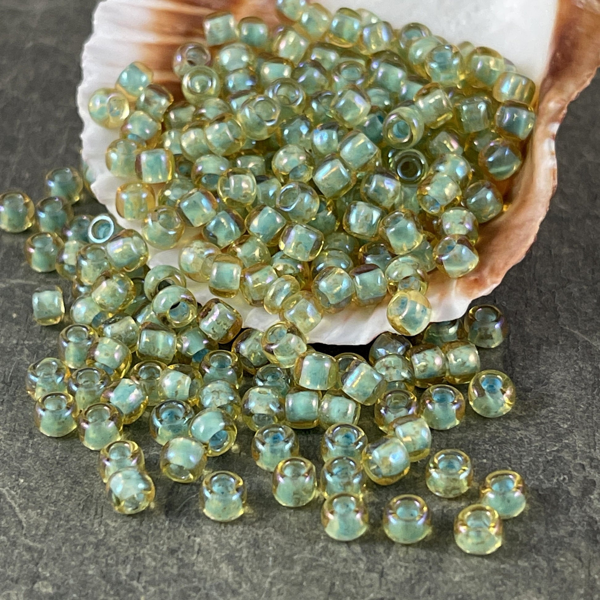 TOHO Glass Seed Beads 6/0 Light Topaz Glass Seafoam Lined (T6/SM-952) Seafoam Seed Beads 6/0 Seed Beads 4mm Glass Beads * Qty. 20 grams