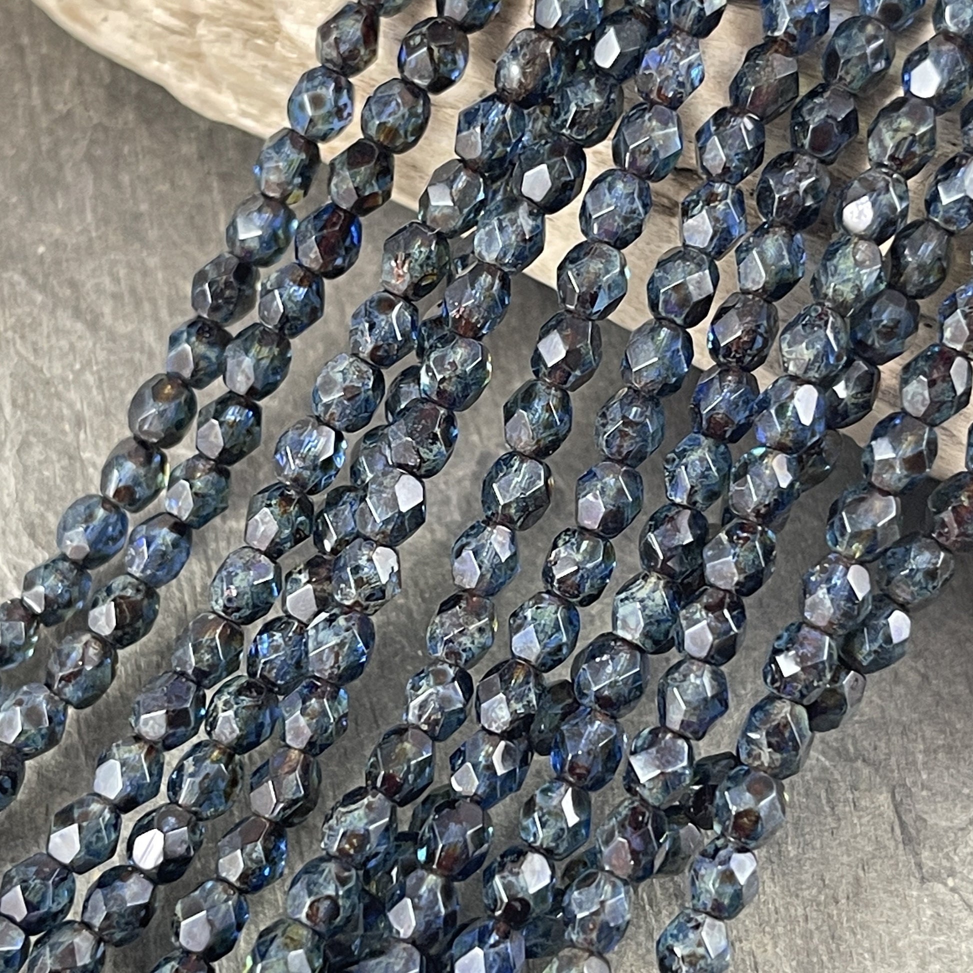 Sapphire Picasso Czech Glass Beads ~ 4mm Dark Blue Picasso Beads ~ Czech Glass Beads ~ Dark Sapphire Picasso Beads (FP4/SM-T3005) * Qty 50