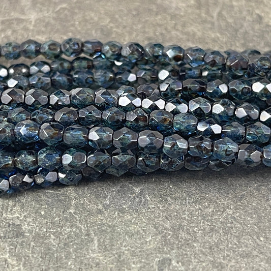 Sapphire Picasso Czech Glass Beads ~ 4mm Dark Blue Picasso Beads ~ Czech Glass Beads ~ Dark Sapphire Picasso Beads (FP4/SM-T3005) * Qty 50