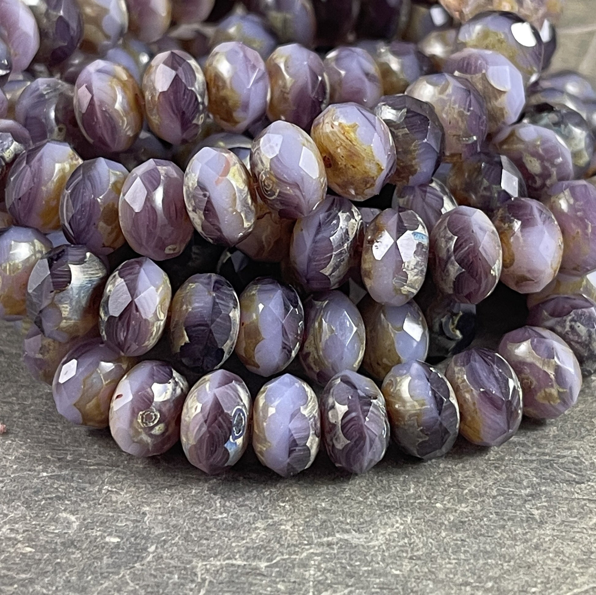 Two Tone Purple Picasso Rondelles Czech Beads 8x6mm Rondelle Czech Glass Beads - Picasso Beads (R8/RJ-2746) *