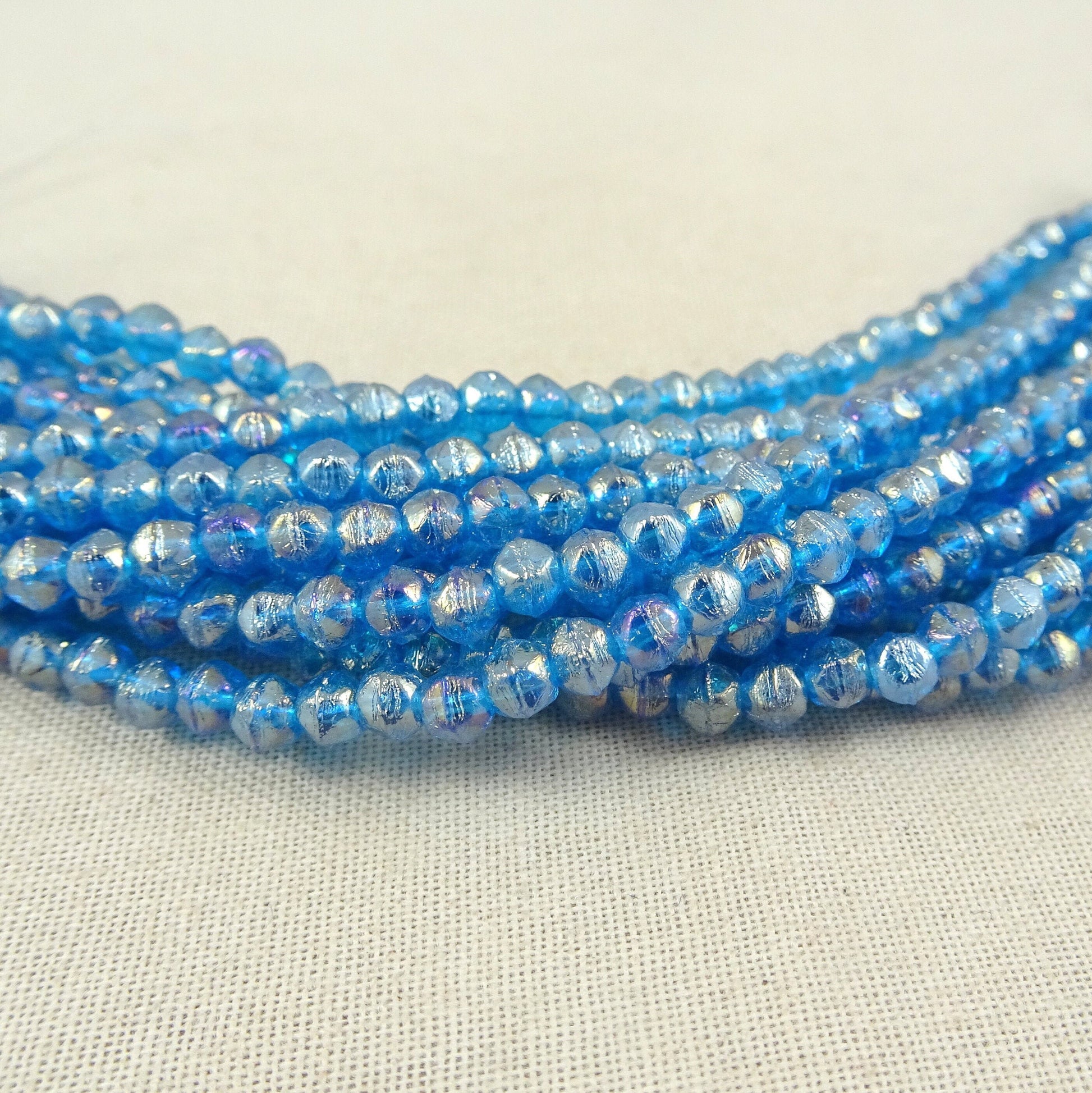 Blue Czech Glass Beads Blue Luster Glass Beads Small Capri Blue Glass Beads with Luster Iris 3mm English Cut (EC/SM-LR6008) * Qty. 50