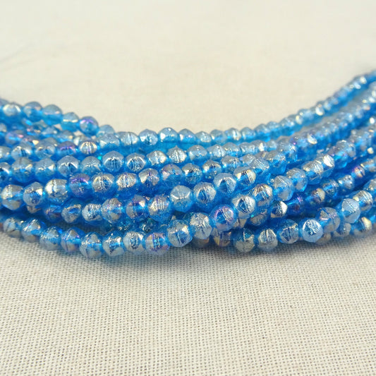 Blue Czech Glass Beads Blue Luster Glass Beads Small Capri Blue Glass Beads with Luster Iris 3mm English Cut (EC/SM-LR6008) * Qty. 50