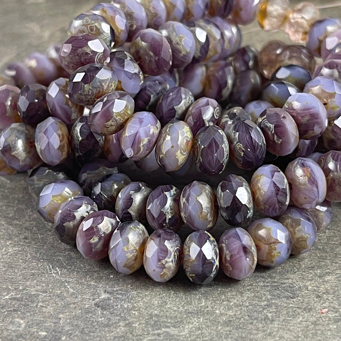 Two Tone Purple Picasso Rondelles Czech Beads 8x6mm Rondelle Czech Glass Beads - Picasso Beads (R8/RJ-2746) *