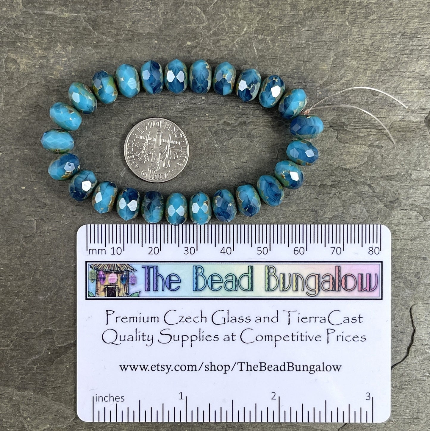 Turquoise Blue Rondelles Czech Beads 8x6mm Rondelle Czech Glass Beads - Turquoise and Capri Blue with Picasso Finish (R8/RJ-2743) *