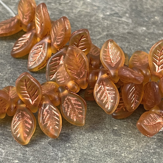 Briolette Leaf Beads ~ 12x6mm Leaf Bead ~ Czech Glass Beads ~ Orange Leaf Bead (Bay19) * 20 Beads