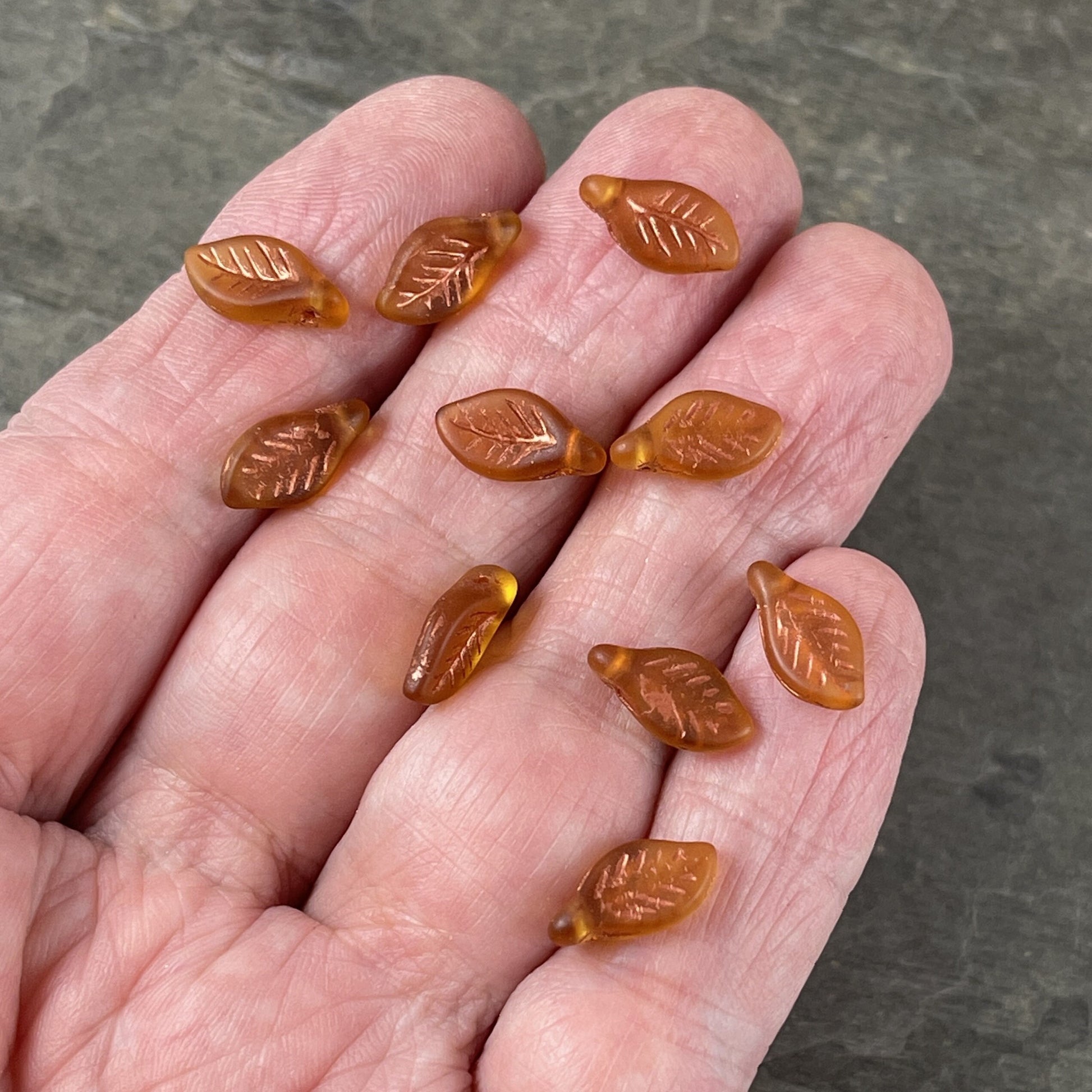 Briolette Leaf Beads ~ 12x6mm Leaf Bead ~ Czech Glass Beads ~ Orange Leaf Bead (Bay19) * 20 Beads